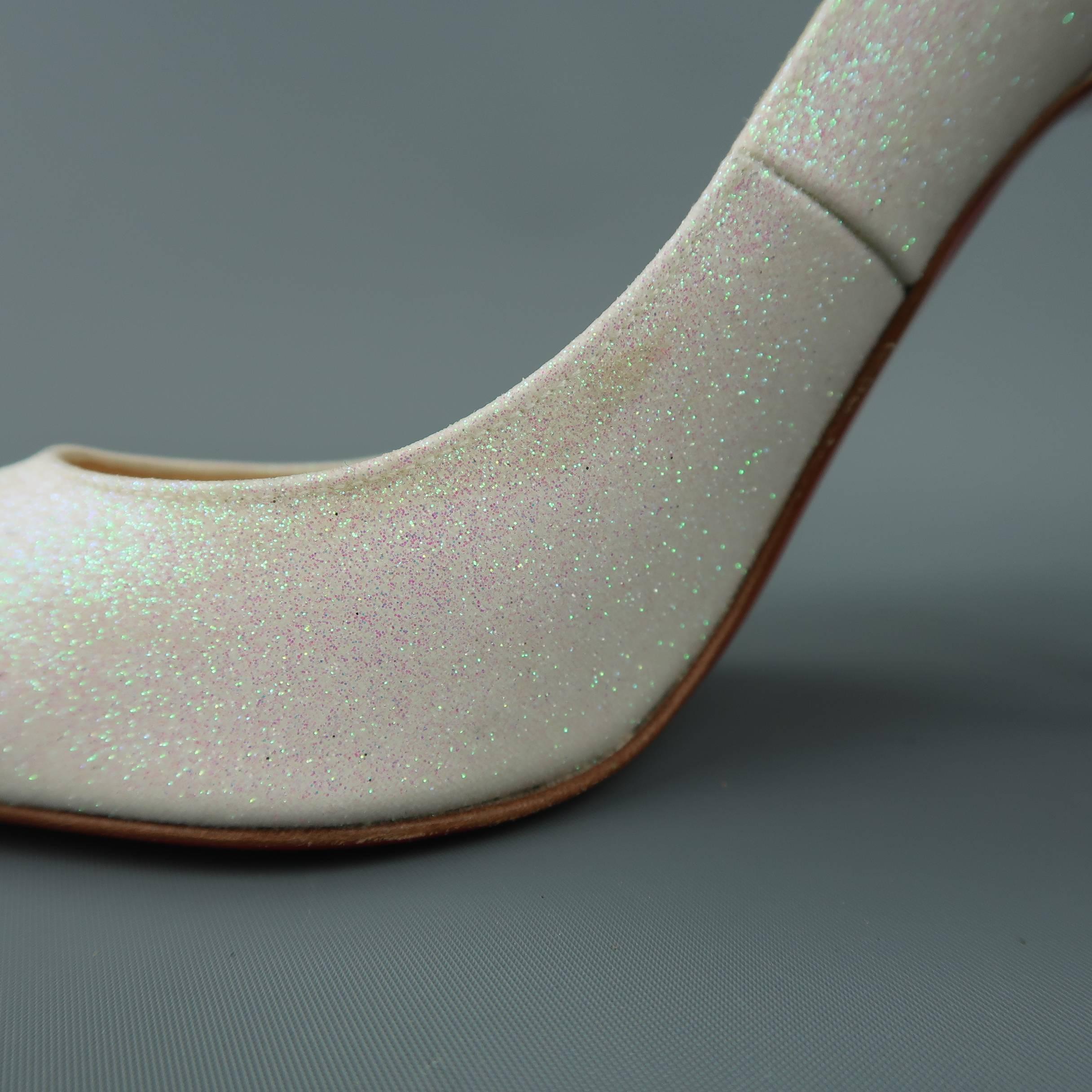 CHRISTIAN LOUBOUTIN 9 Ivory Iridescent Glitter Leather Pigalle Follies Pumps In Fair Condition In San Francisco, CA