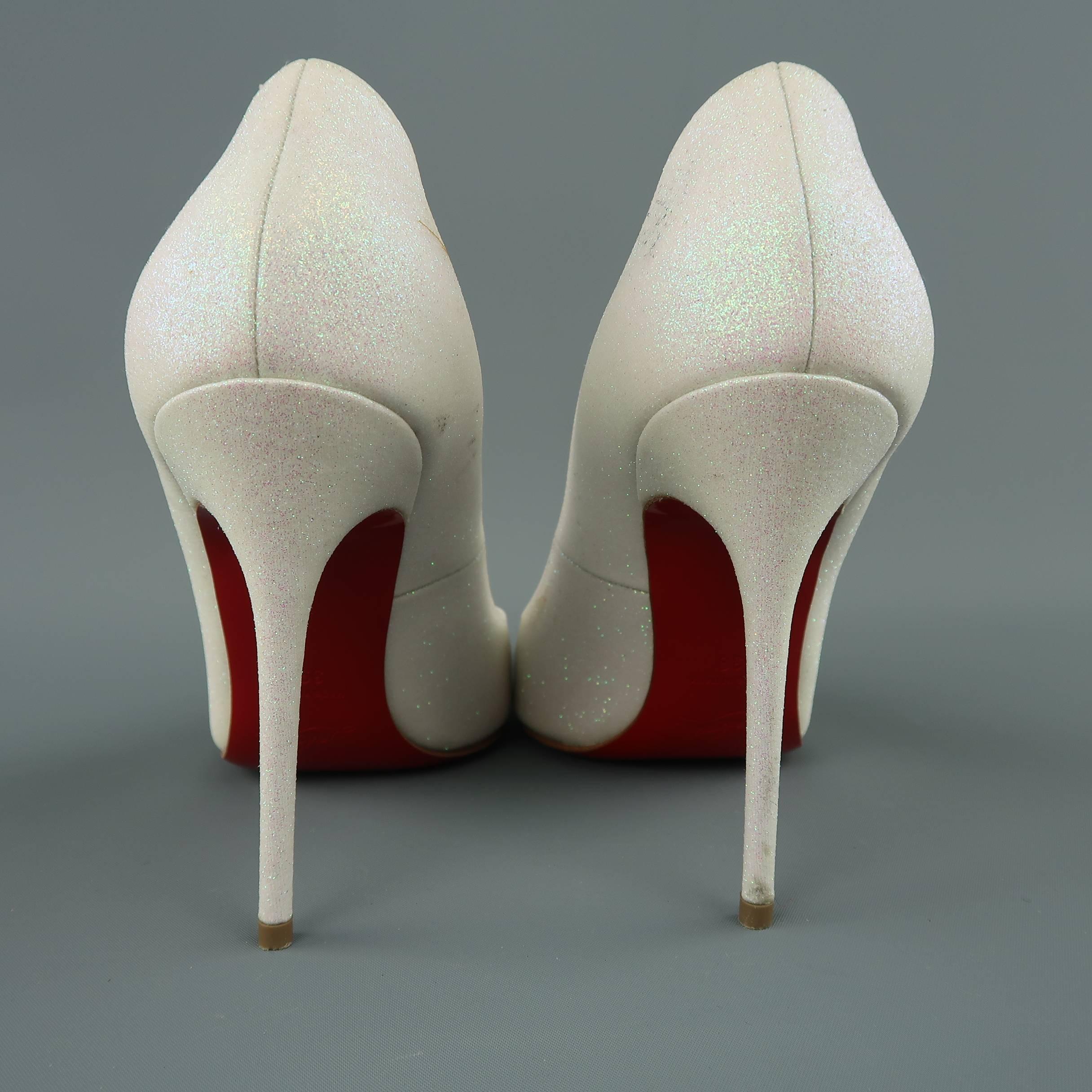 CHRISTIAN LOUBOUTIN 9 Ivory Iridescent Glitter Leather Pigalle Follies Pumps 2
