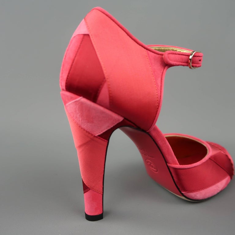 Chanel Raspberry Red Suede and Silk Grosgrain Ribbon Patchwork Pumps at ...