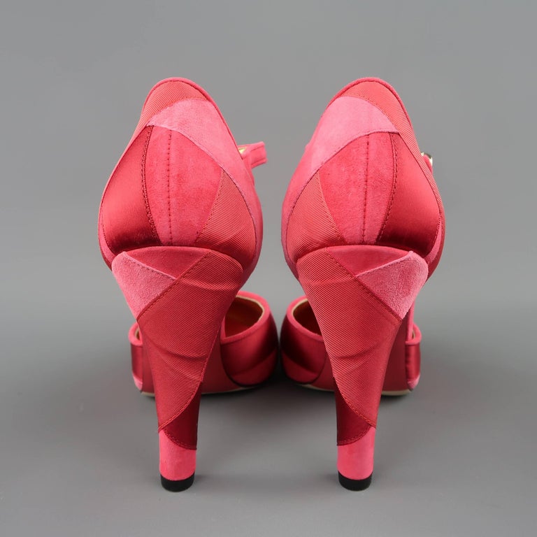 Chanel Raspberry Red Suede and Silk Grosgrain Ribbon Patchwork Pumps at ...