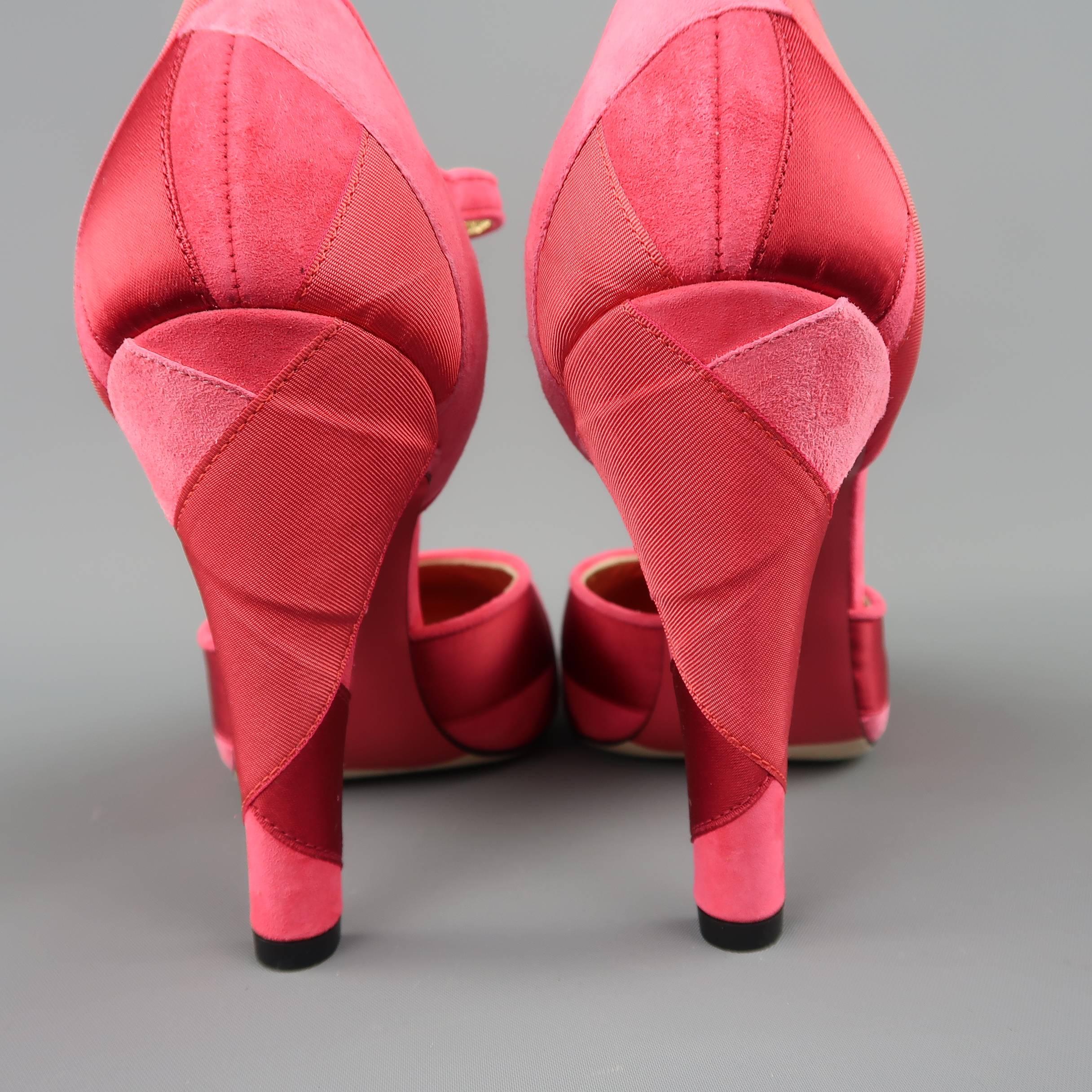 Chanel Raspberry Red Suede and Silk Grosgrain Ribbon Patchwork Pumps 1