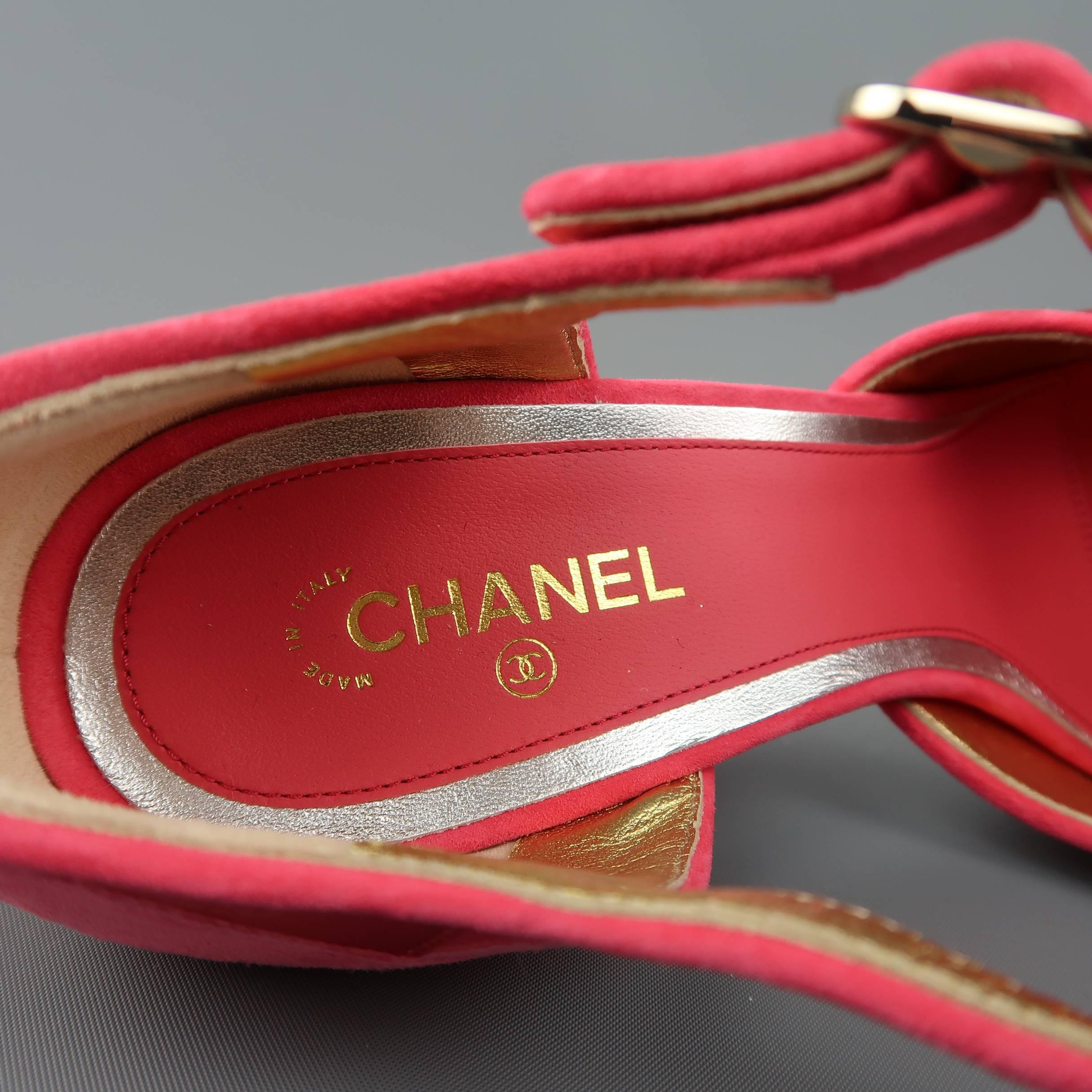 Chanel Raspberry Red Suede and Silk Grosgrain Ribbon Patchwork Pumps 4