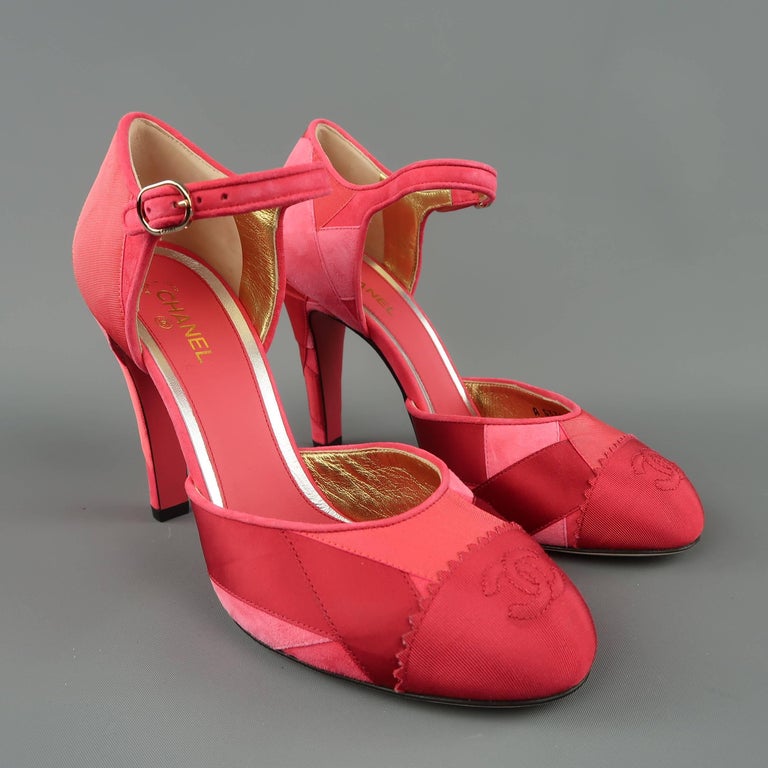 Chanel Raspberry Red Suede and Silk Grosgrain Ribbon Patchwork Pumps at ...