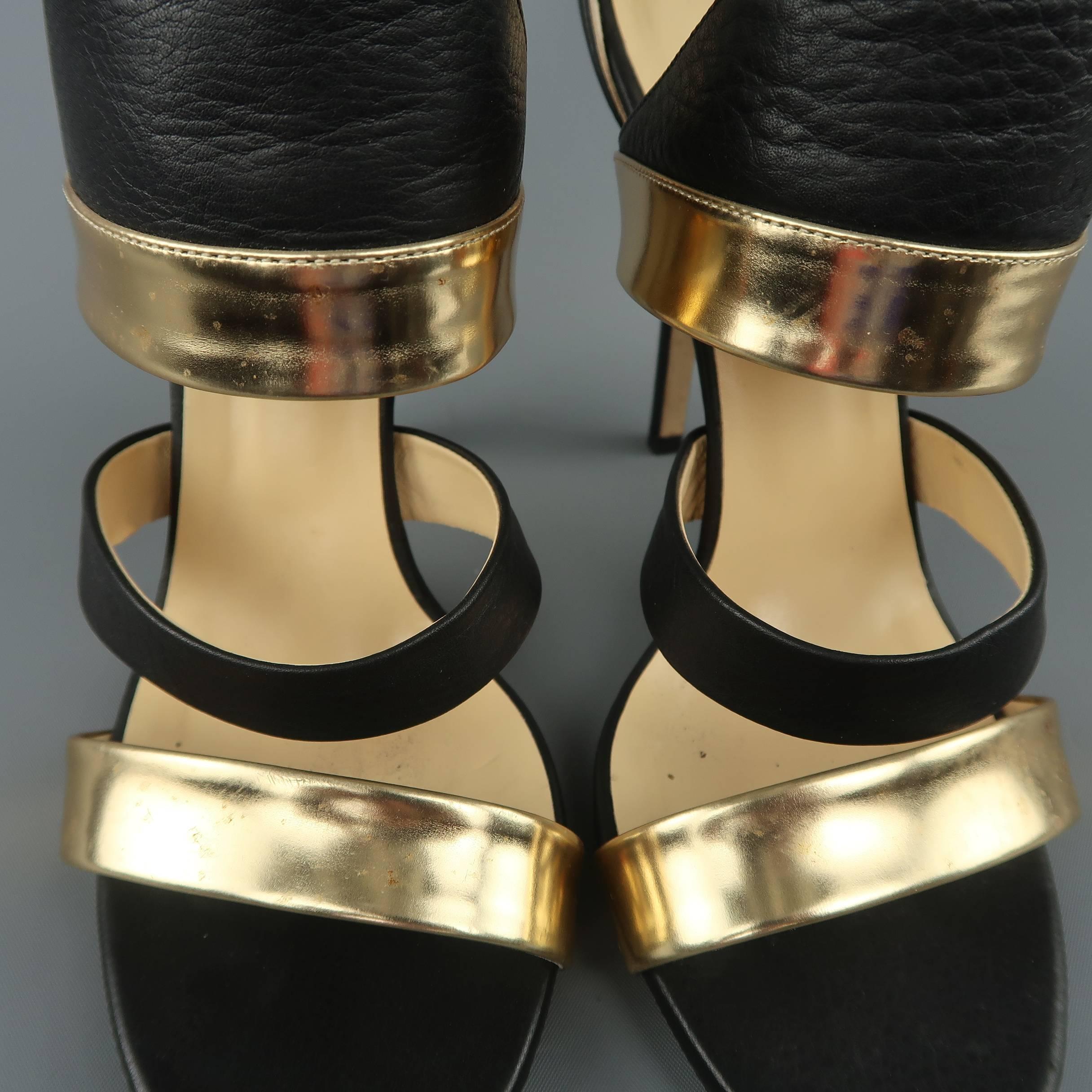 Women's JIMMY CHOO Size 9 Black & Gold Leather BESSO Sandals