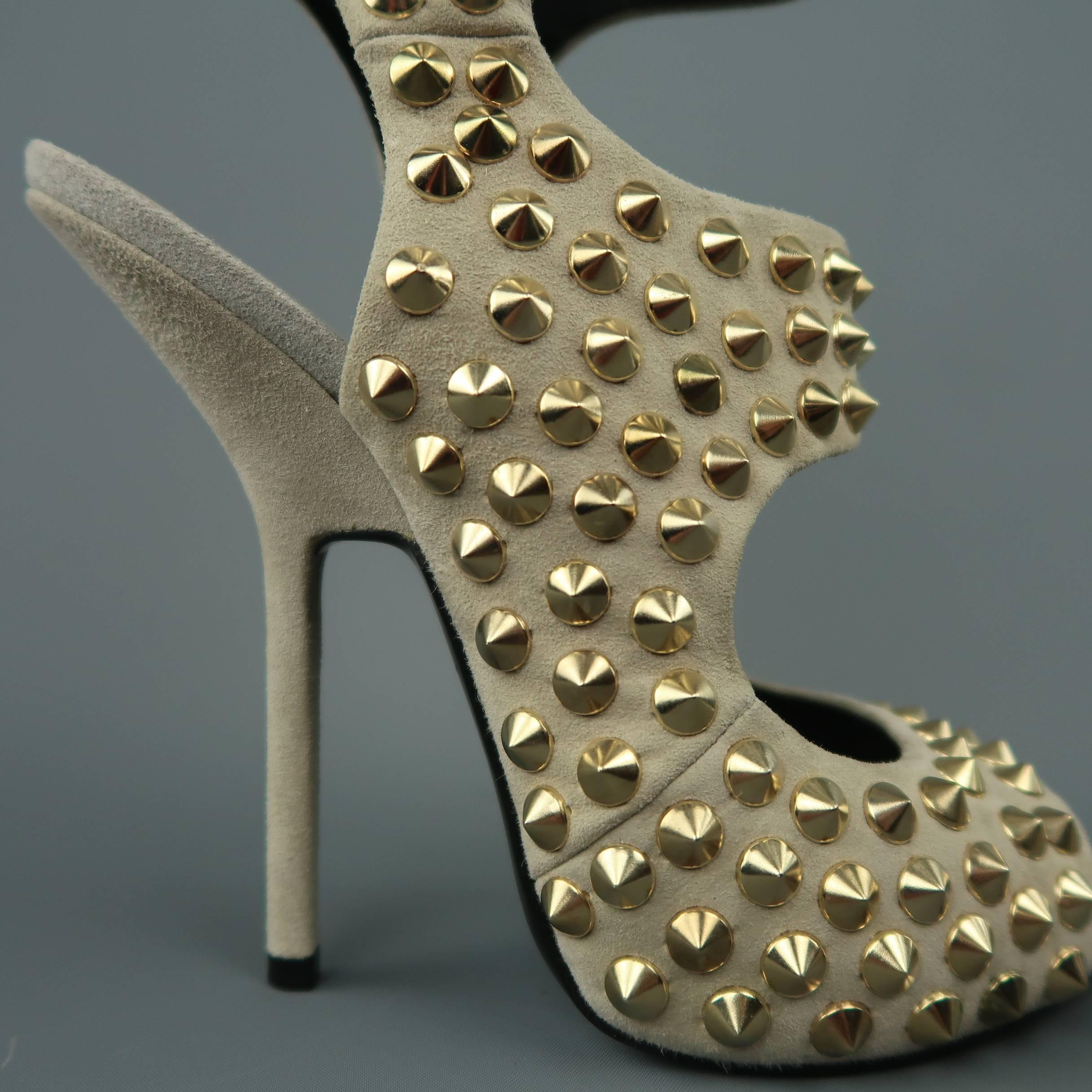 GIUSEPPE ZANOTTI Size 9 Beige Gold Spike Studded Suede Sandals 2