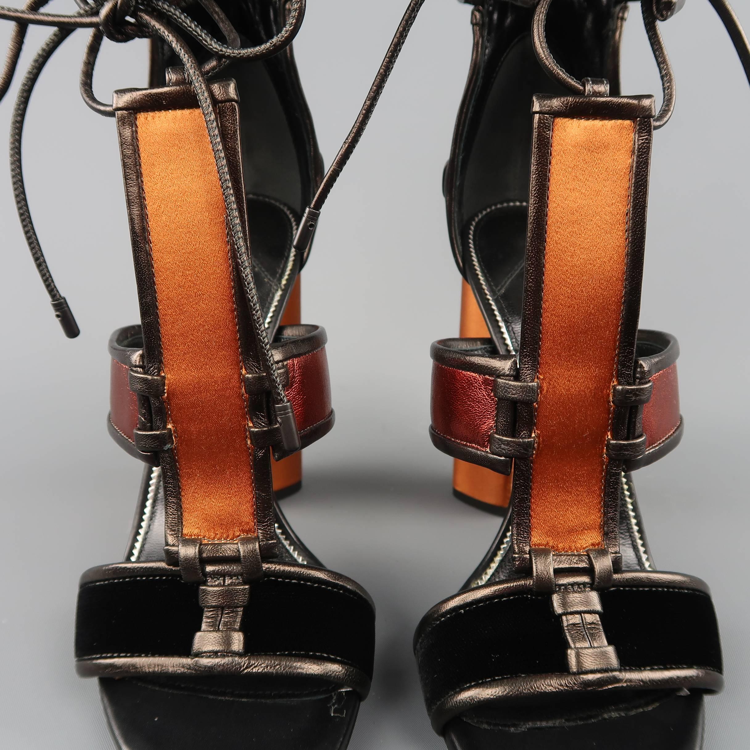 Tom Ford Black and Copper Velvet and Silk Leather Sandals In Excellent Condition In San Francisco, CA