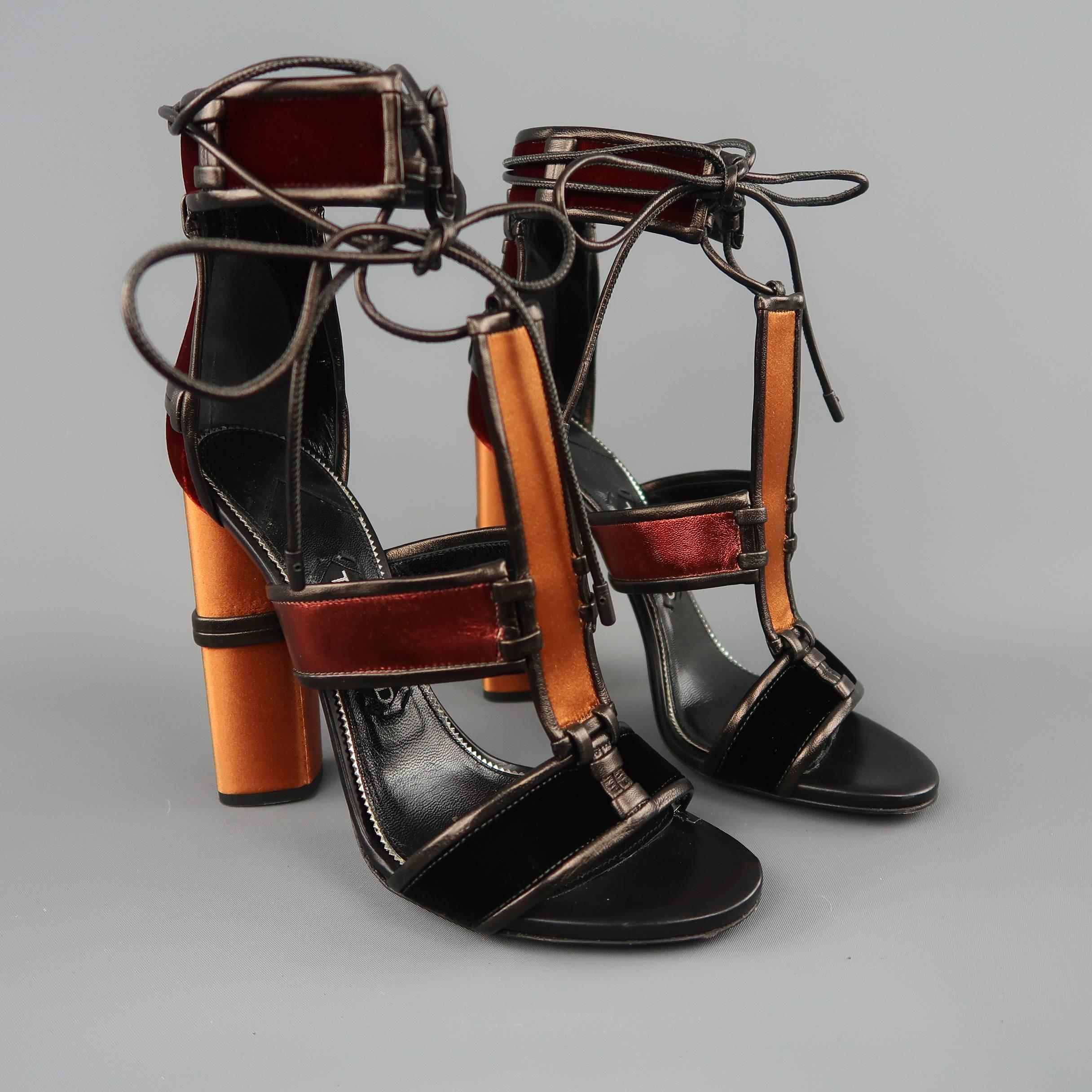 Women's Tom Ford Black and Copper Velvet and Silk Leather Sandals