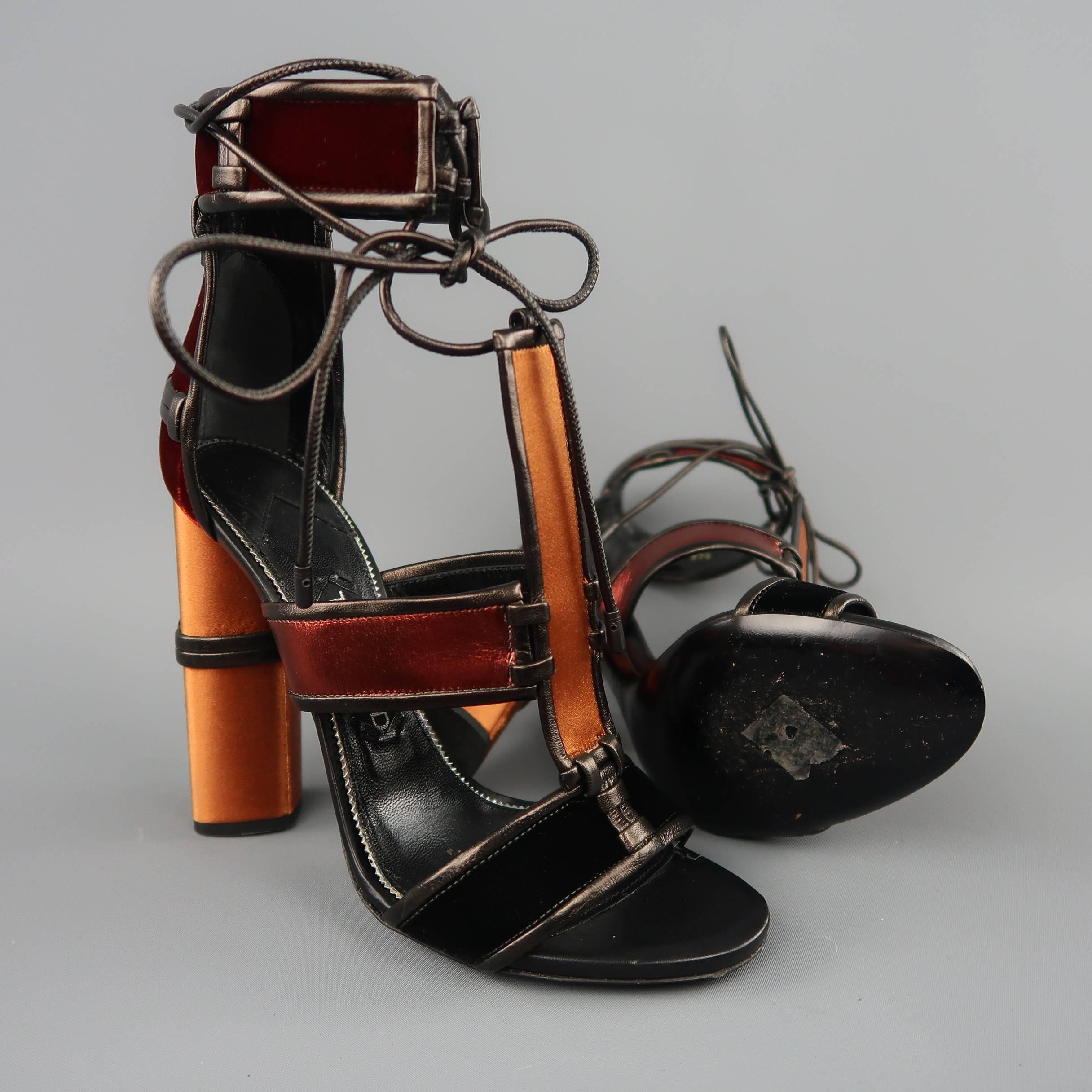 Tom Ford Black and Copper Velvet and Silk Leather Sandals 1