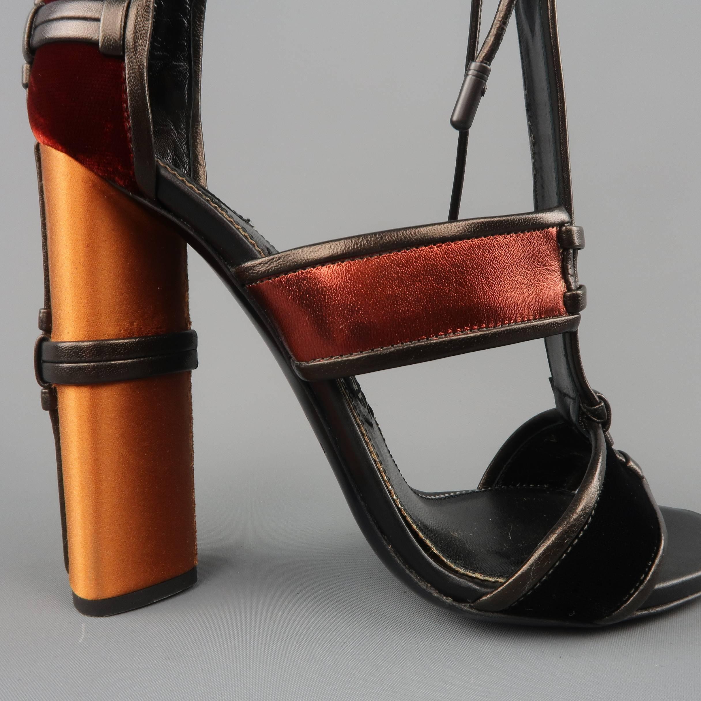 Tom Ford Black and Copper Velvet and Silk Leather Sandals 2