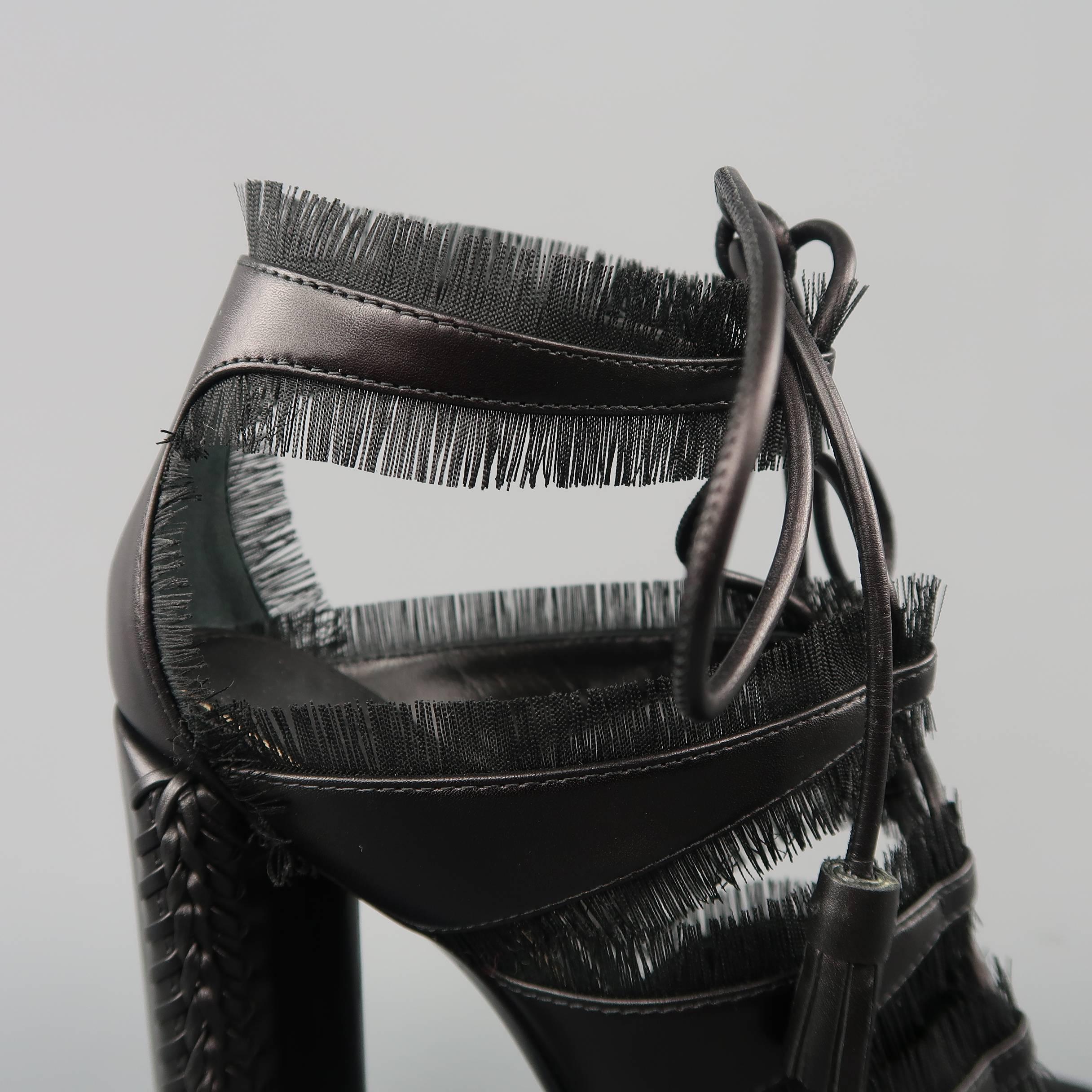 Tom Ford Black Leather Eyelash Fringe Piping Lace Up Sandals 2