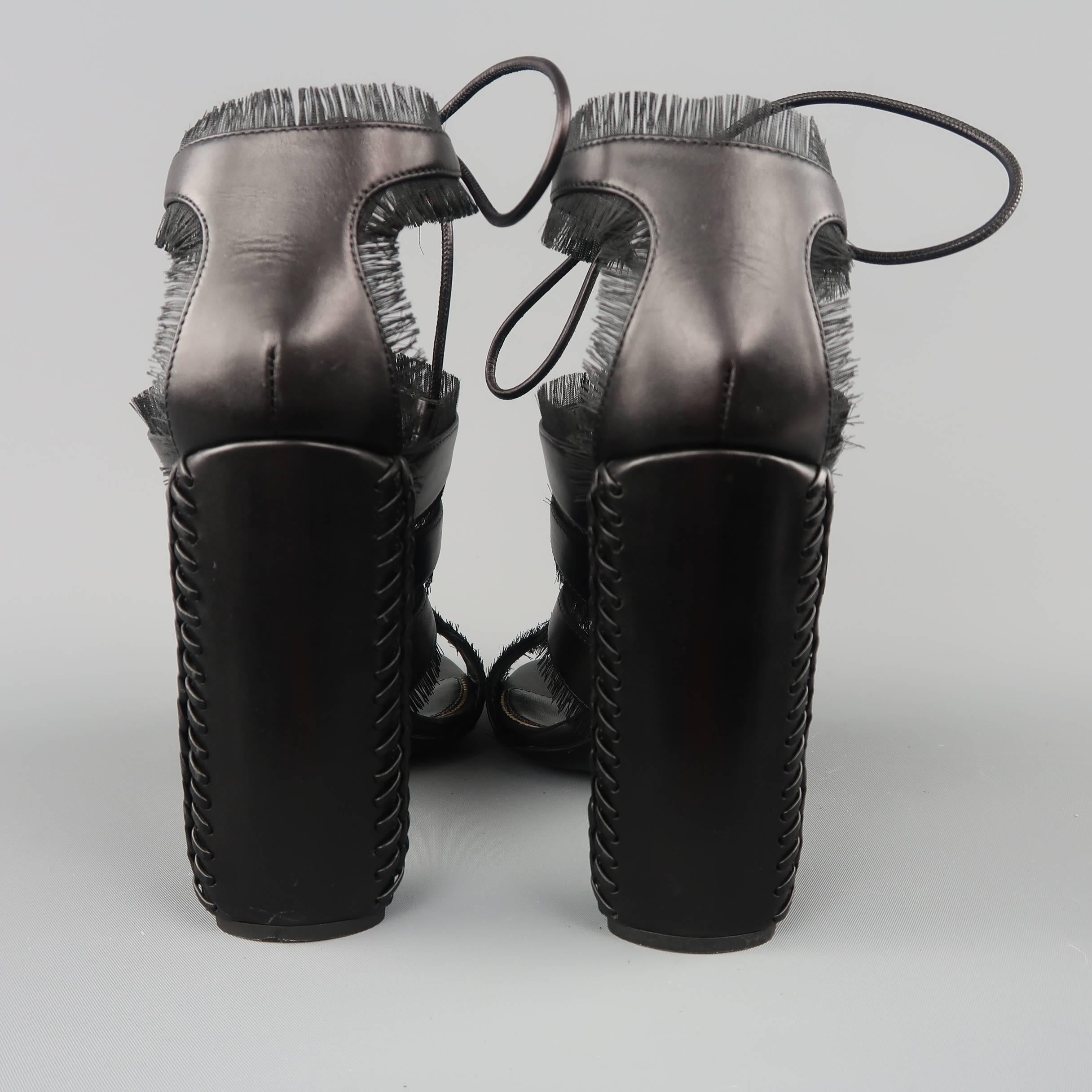 Tom Ford Black Leather Eyelash Fringe Piping Lace Up Sandals 5