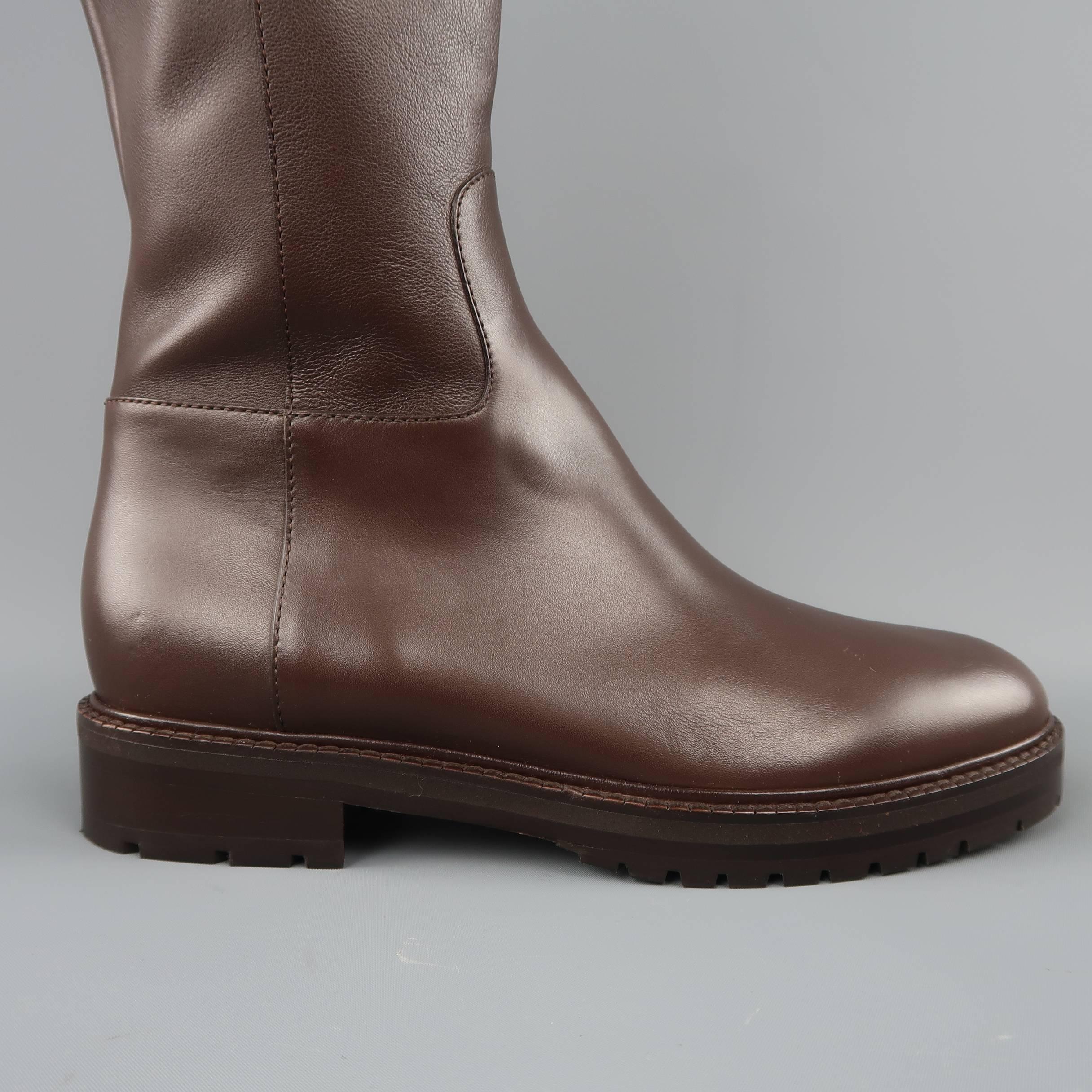 VALENTINO Leather Boots  - Size 8.5 Brown Over the Knee BOWRAP Riding  In New Condition In San Francisco, CA