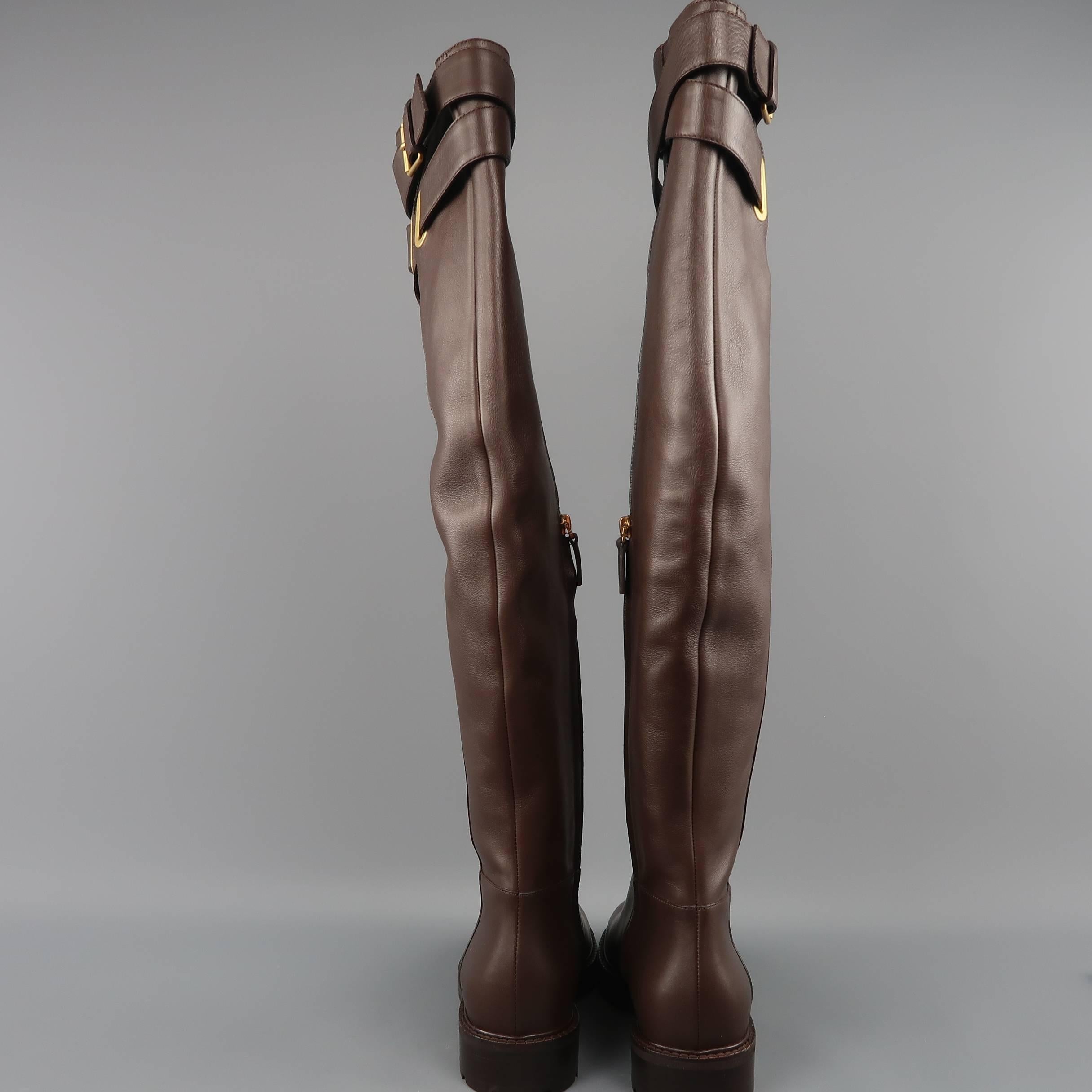 VALENTINO Leather Boots  - Size 8.5 Brown Over the Knee BOWRAP Riding  2