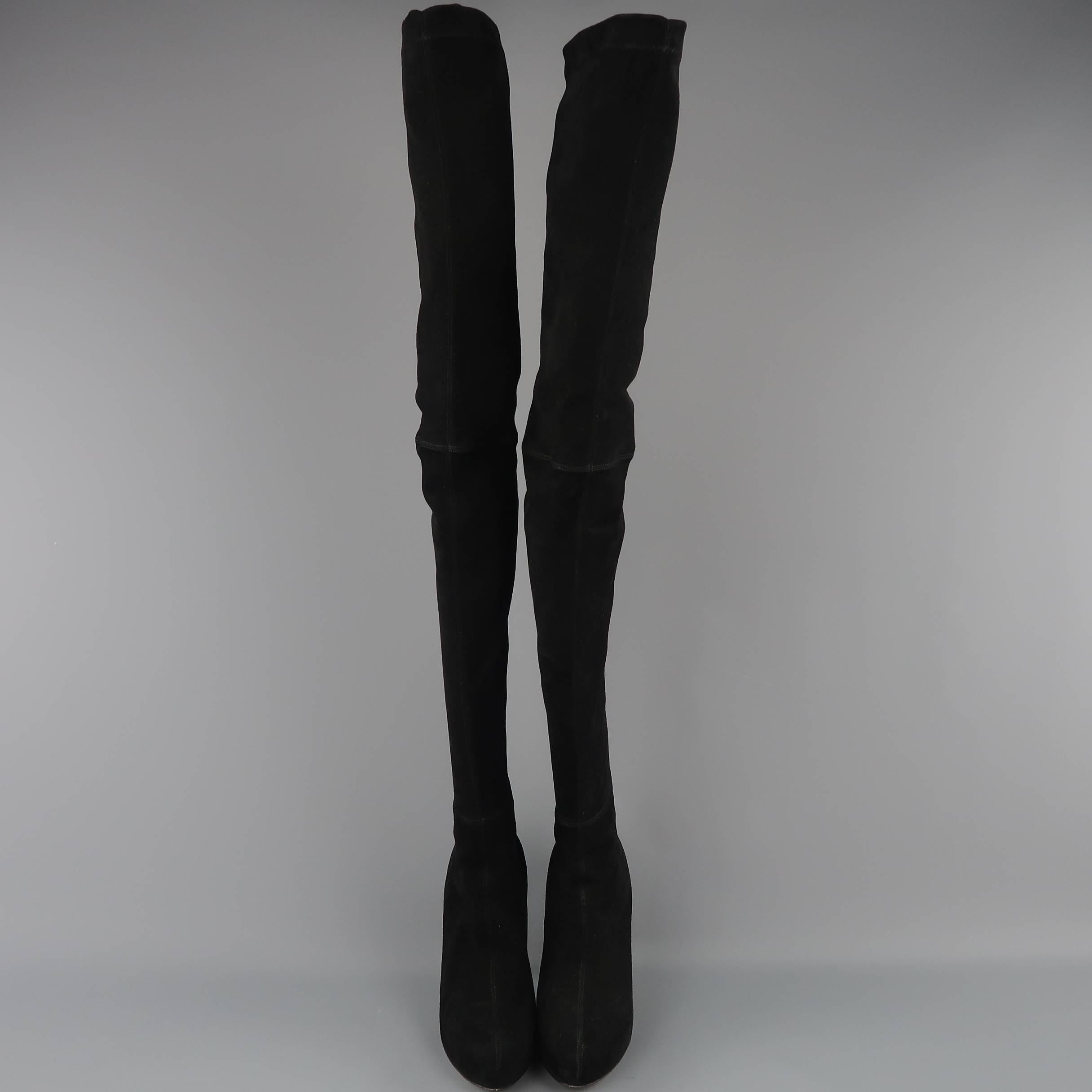 Women's BRIAN ATWOOD Size 8.5 Black Suede Thigh High Platform Boots