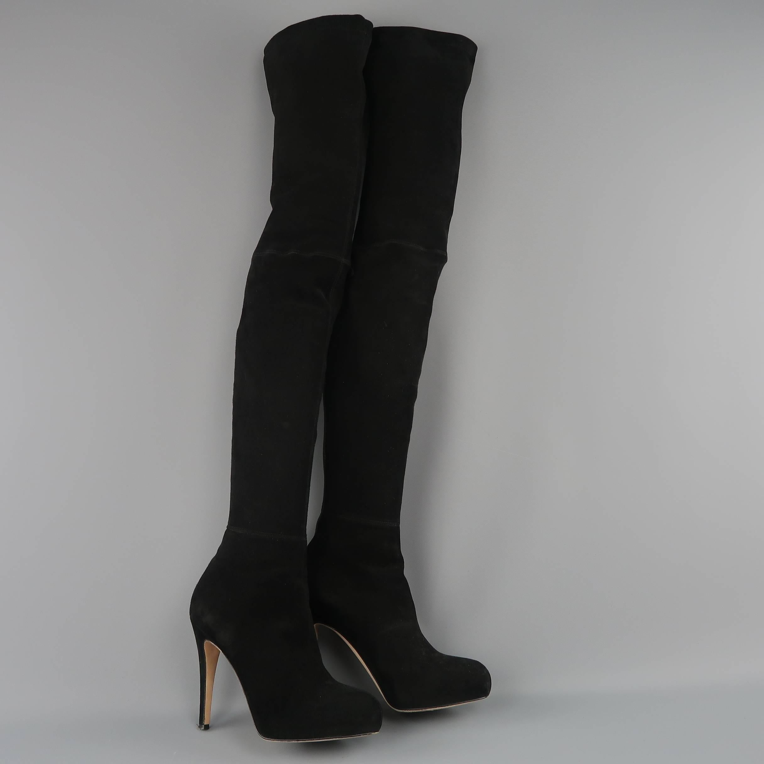 BRIAN ATWOOD Size 8.5 Black Suede Thigh High Platform Boots In Good Condition In San Francisco, CA