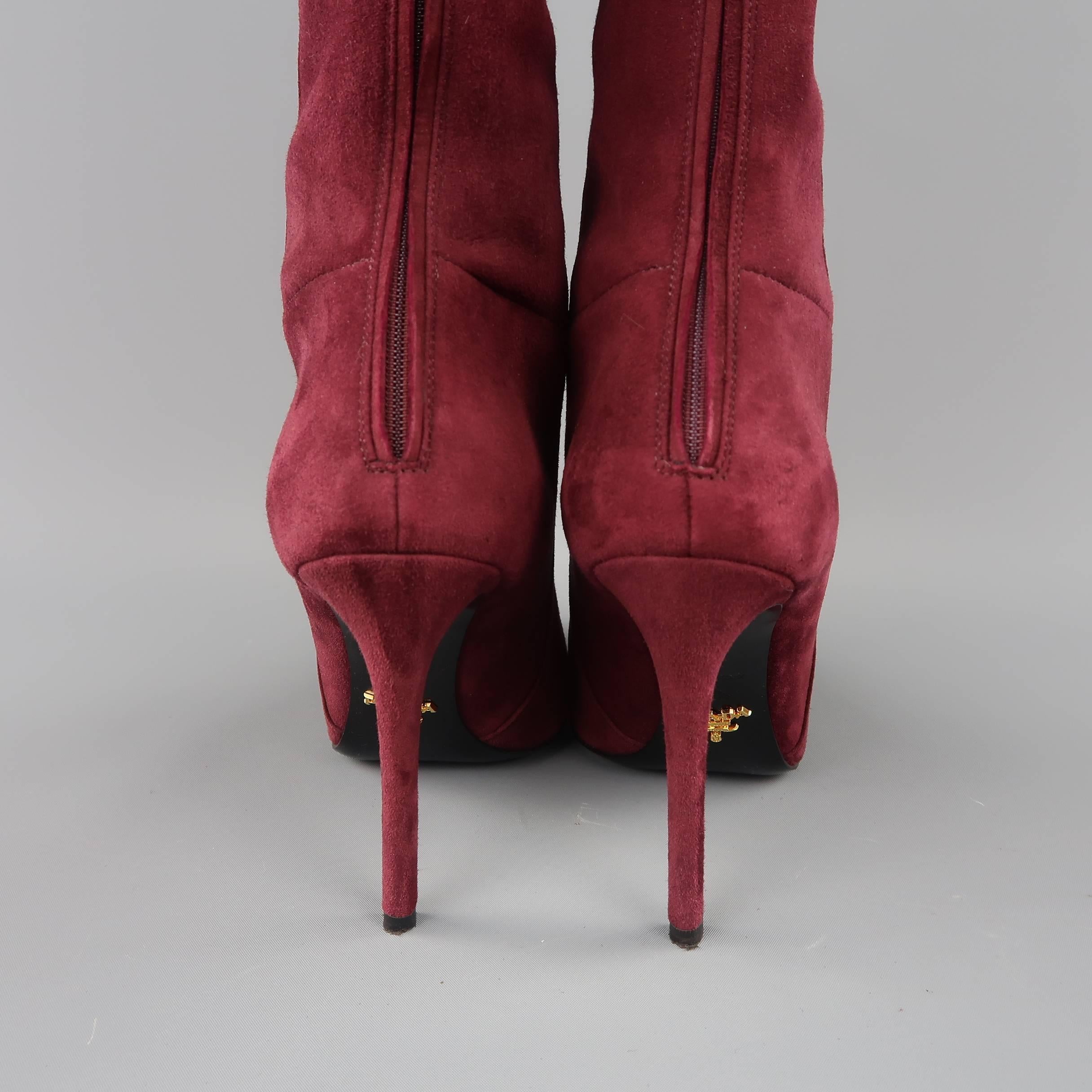 PRADA Size 8.5 Burgundy Suede Pointed Knee High Stiletto Boots 3