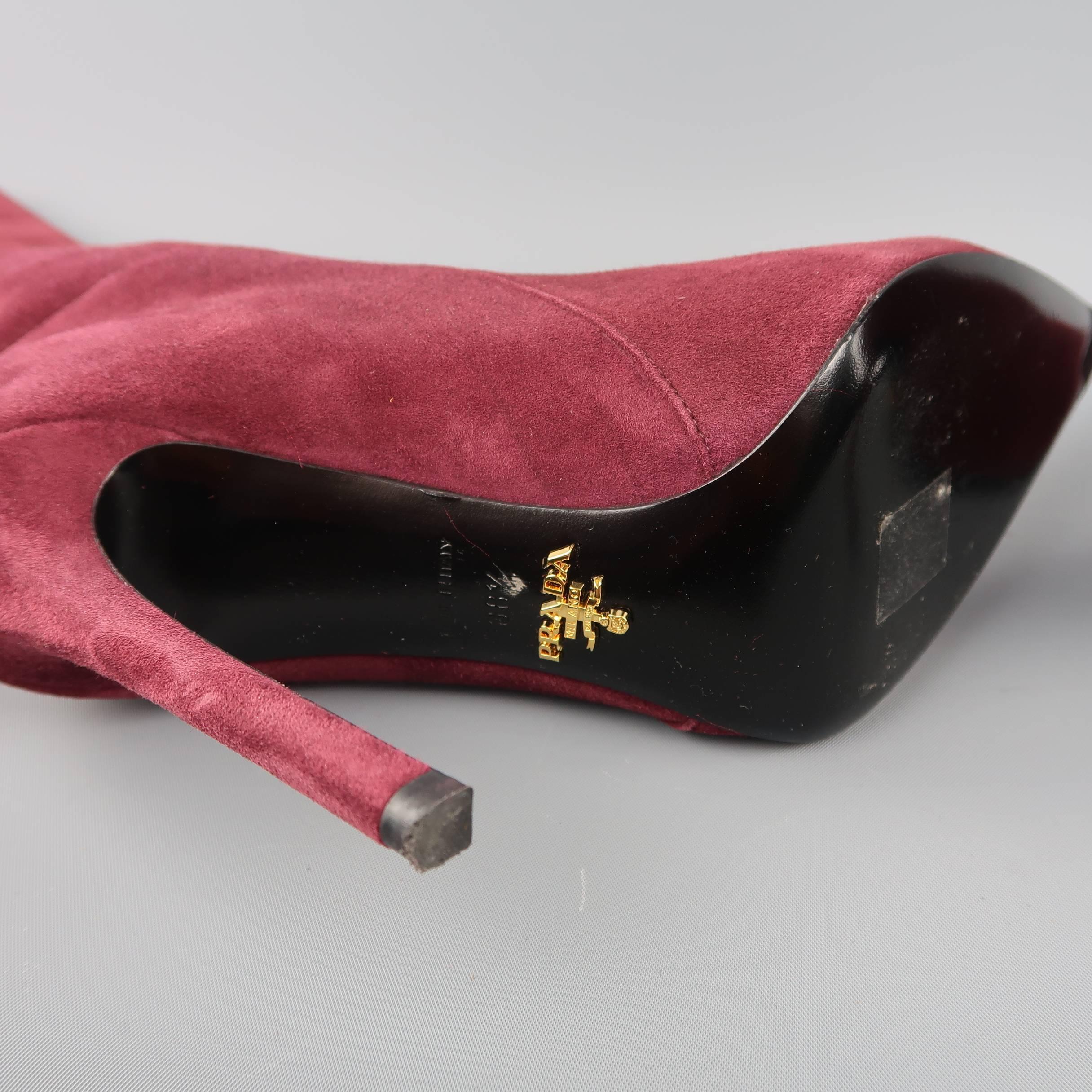 PRADA Size 8.5 Burgundy Suede Pointed Knee High Stiletto Boots 4