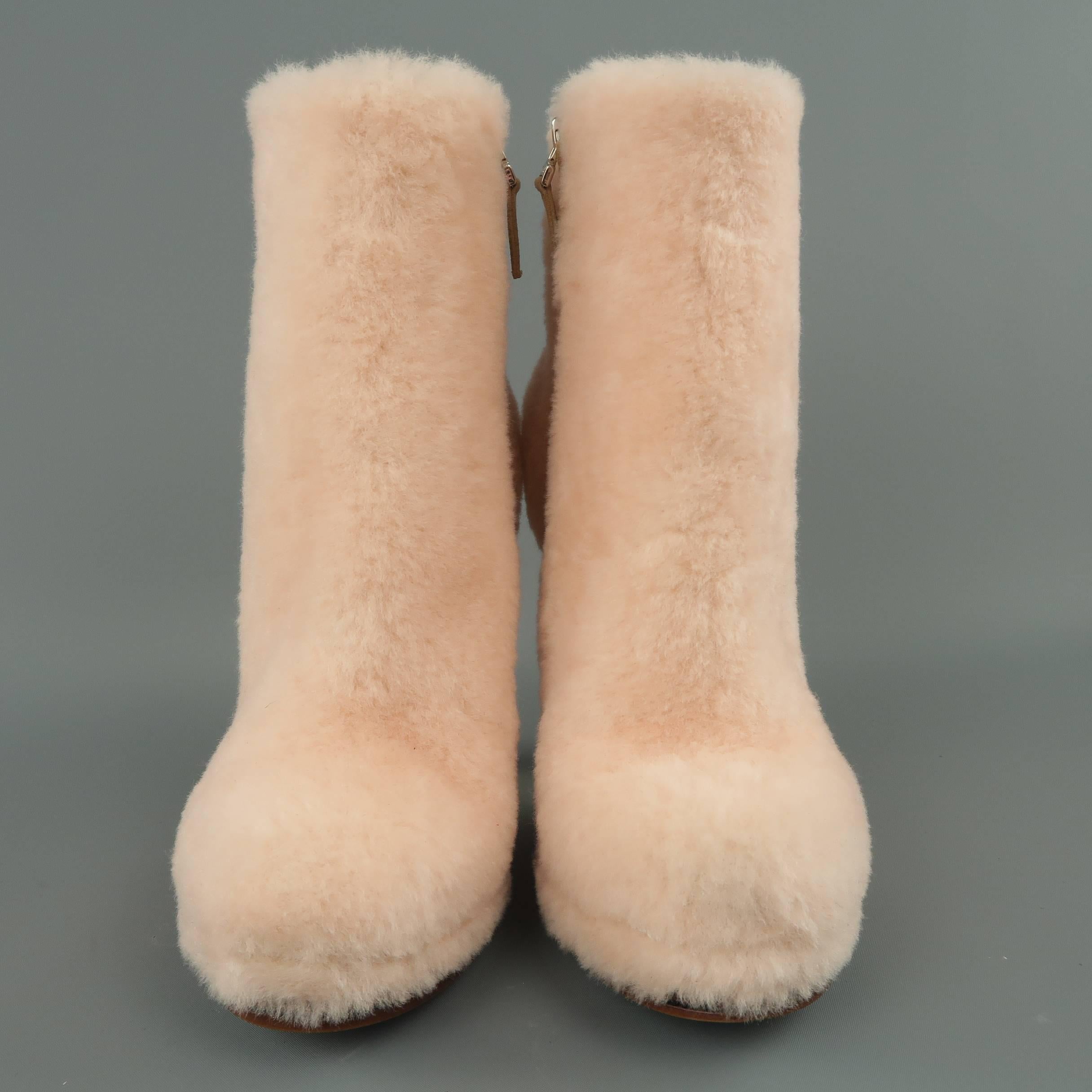 Beige Fendi Boots - Fall 2015 Runway - Pink Shearling Fur Ice Heel Booties Heels