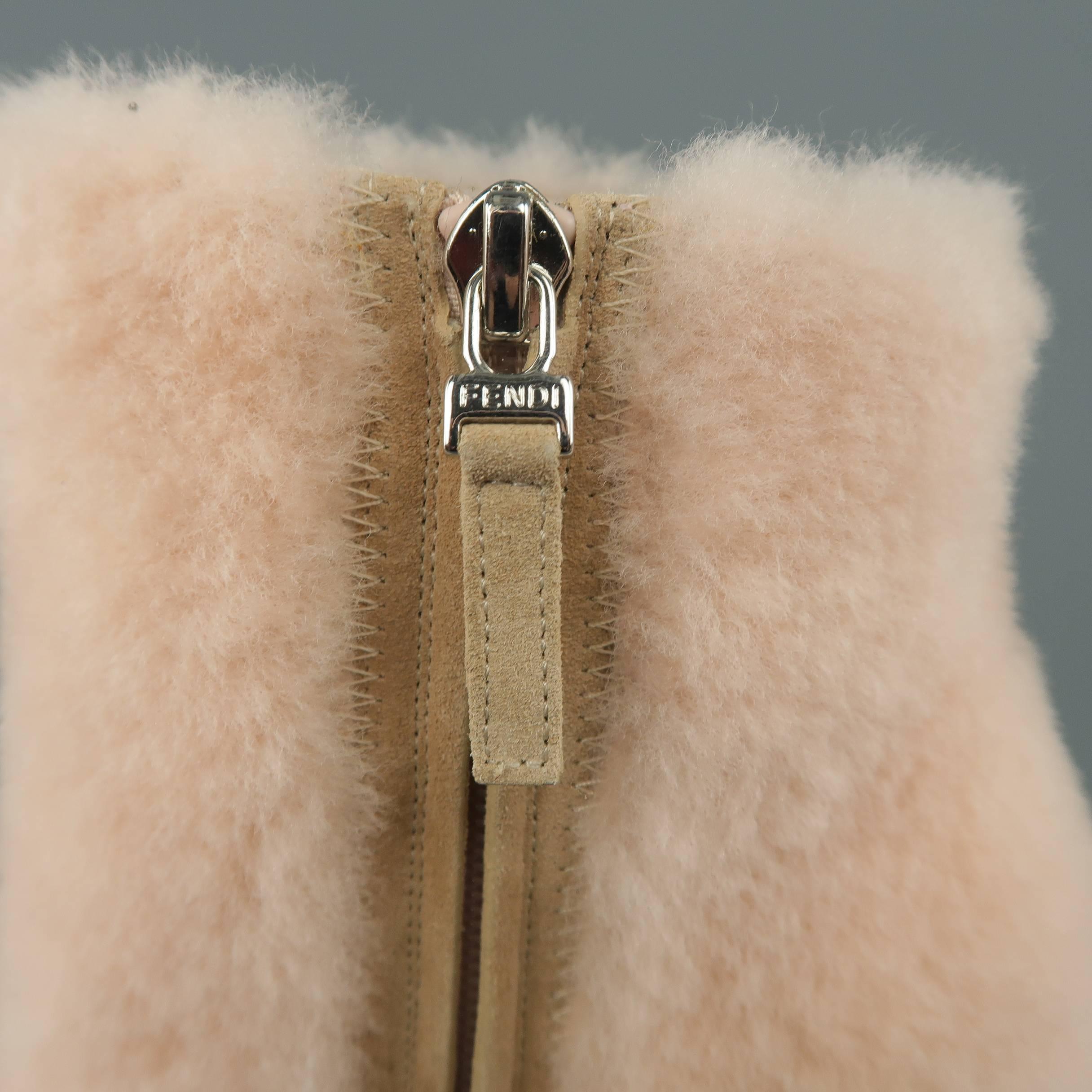 Women's Fendi Boots - Fall 2015 Runway - Pink Shearling Fur Ice Heel Booties Heels