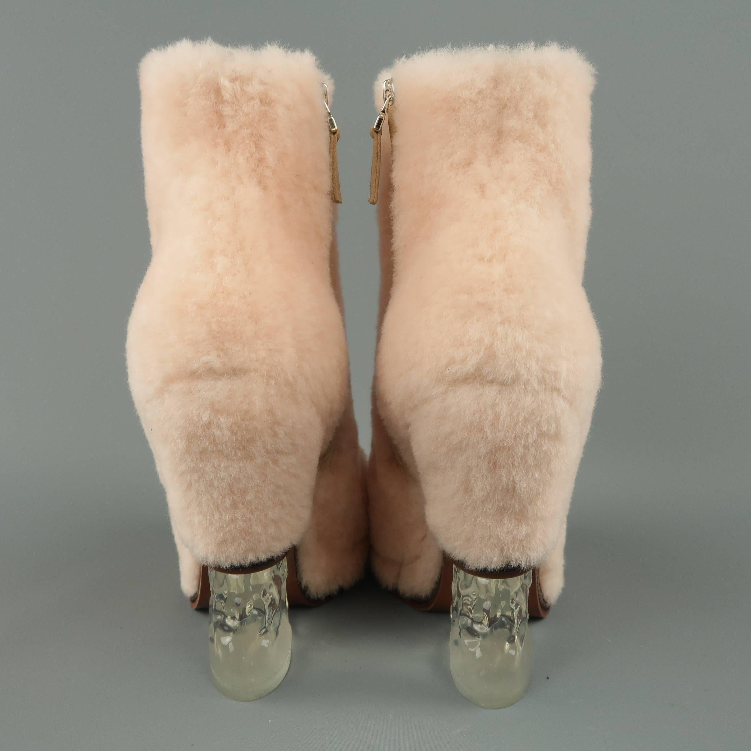 Fendi Boots - Fall 2015 Runway - Pink Shearling Fur Ice Heel Booties Heels 1
