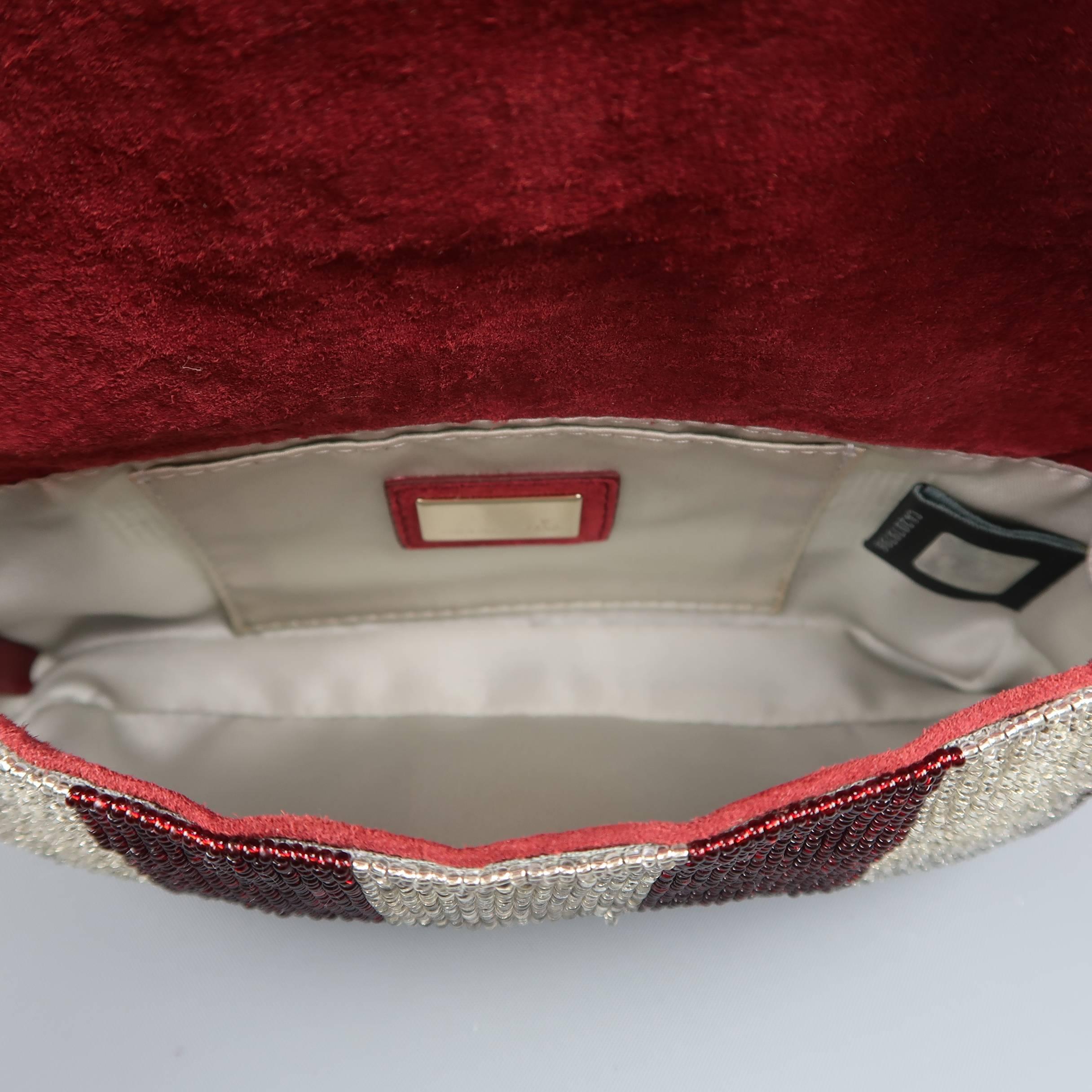 Fendi Bag Burgundy & Silver Beaded Crystal  Buckle Mini Baguette Handbag 5