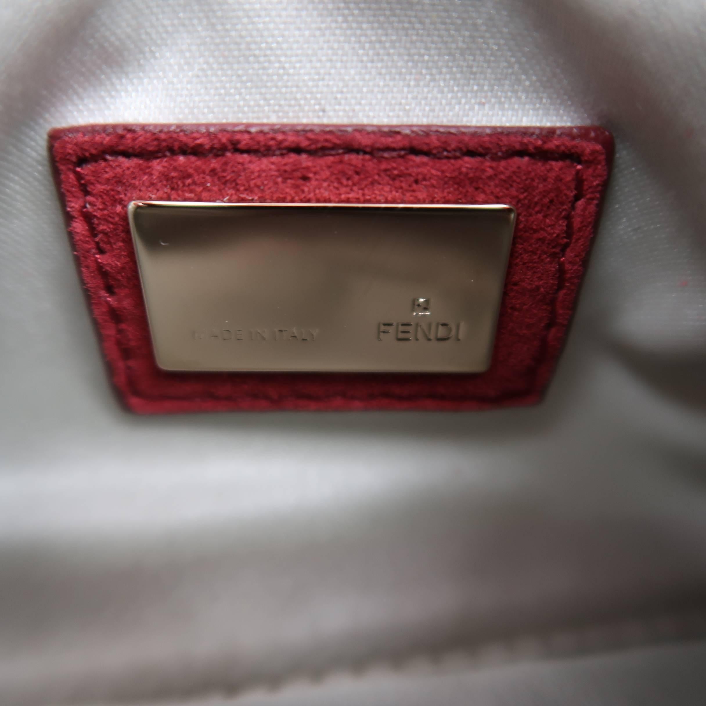 Fendi Bag Burgundy & Silver Beaded Crystal  Buckle Mini Baguette Handbag 6