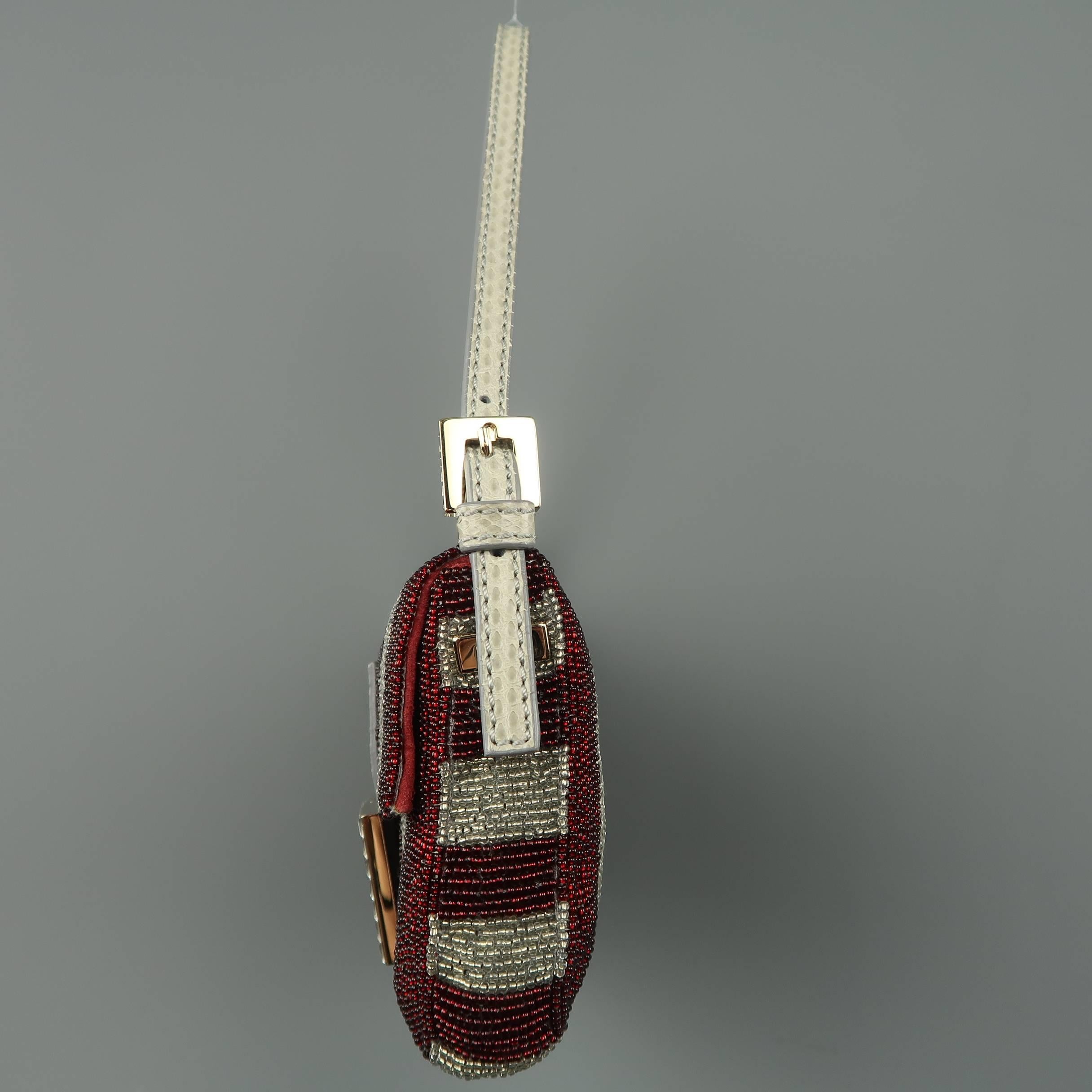 Fendi Bag Burgundy & Silver Beaded Crystal  Buckle Mini Baguette Handbag 1