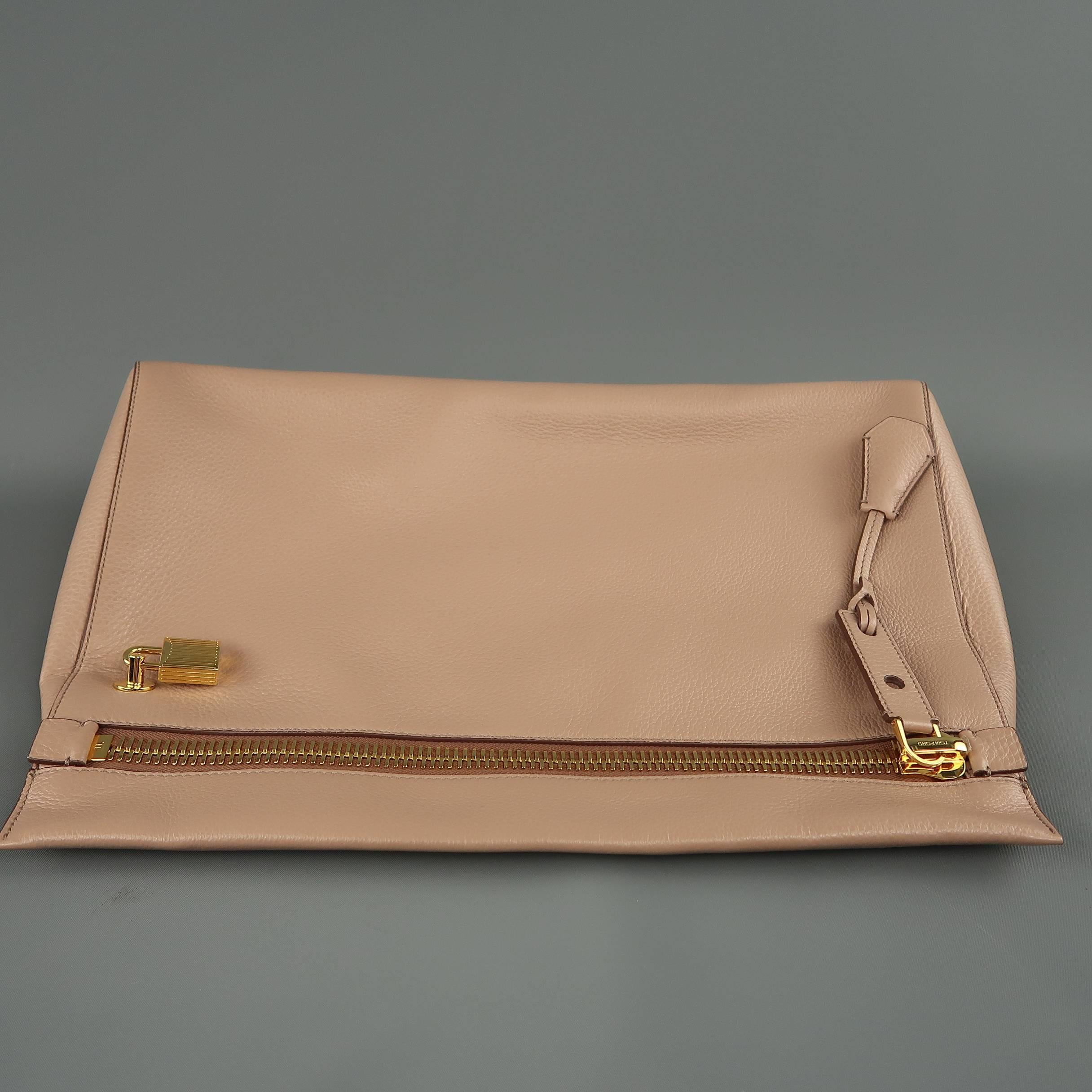 Tom Ford Handbag - Alix - Nude Textured Leather Gold Padlock Clutch Bag 3
