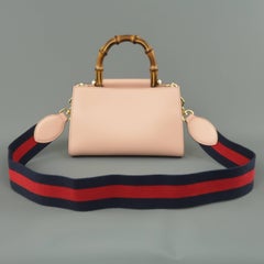 Gucci Pink Leather Nymphaea Bamboo Top Handle Striped Crossbody Strap Bag