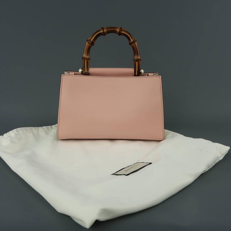 Gucci Pink Leather Nymphaea Bamboo Top Handle Striped Crossbody Strap Bag at 1stdibs