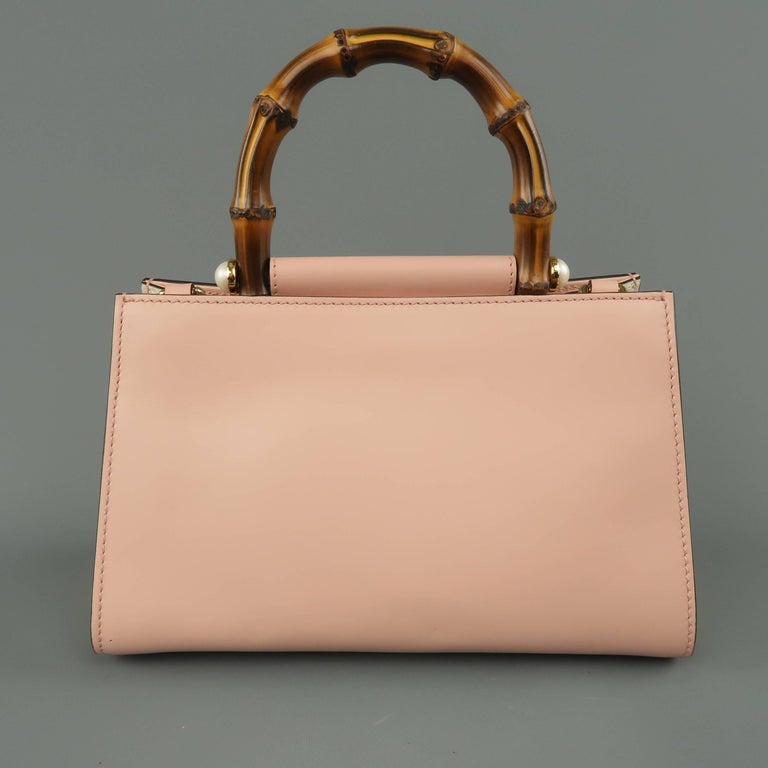 Gucci Pink Leather Nymphaea Bamboo Top Handle Striped Crossbody Strap ...