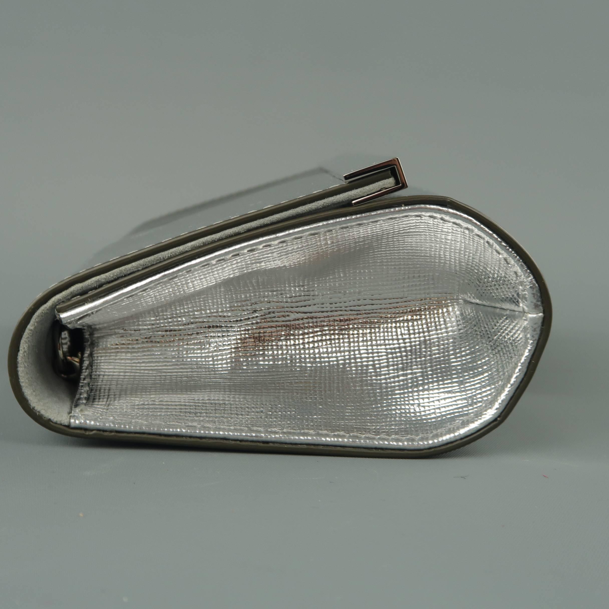 Women's FENDI Two Tone Metallic Silver Leather Evening Mini Rush Clutch Handbag