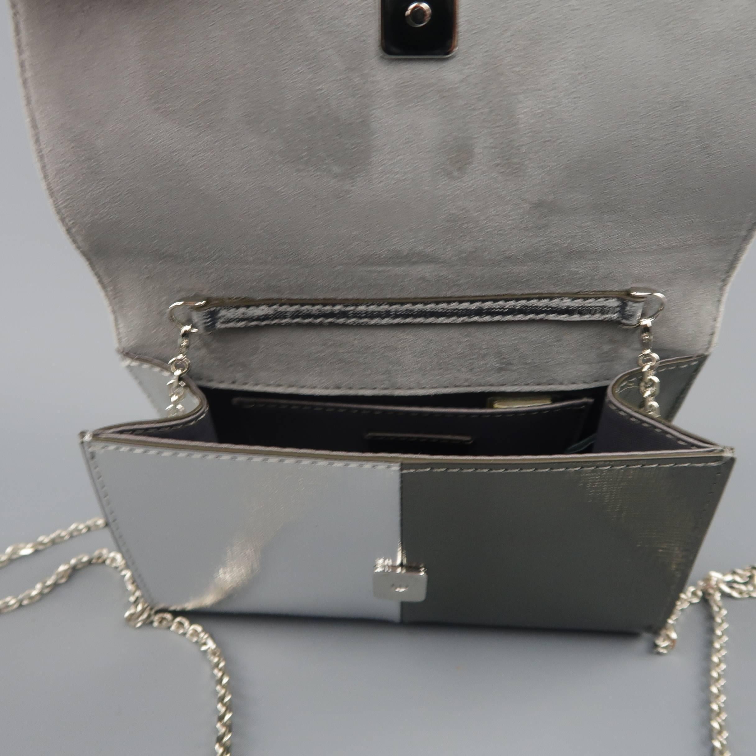 FENDI Two Tone Metallic Silver Leather Evening Mini Rush Clutch Handbag 4