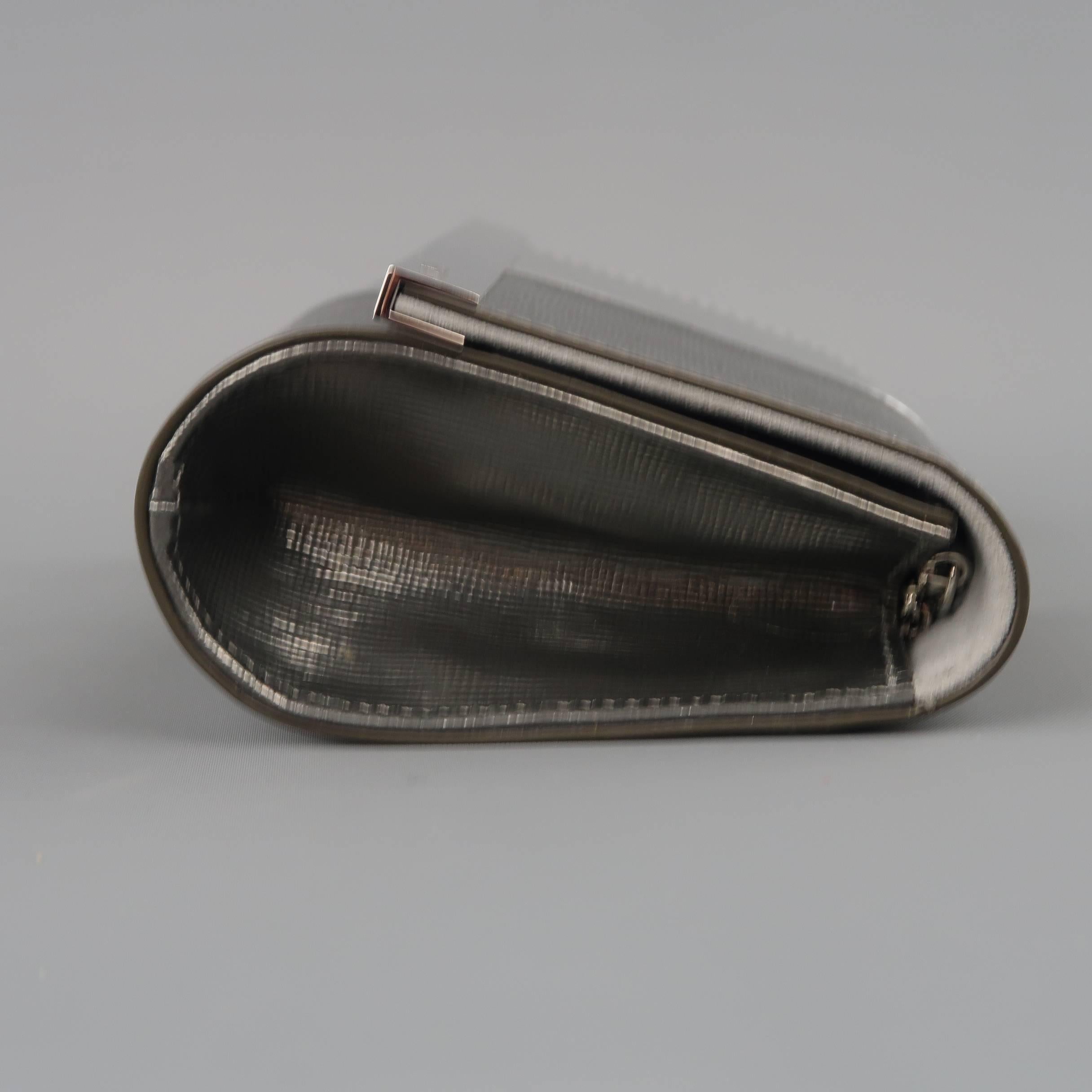 FENDI Two Tone Metallic Silver Leather Evening Mini Rush Clutch Handbag 2