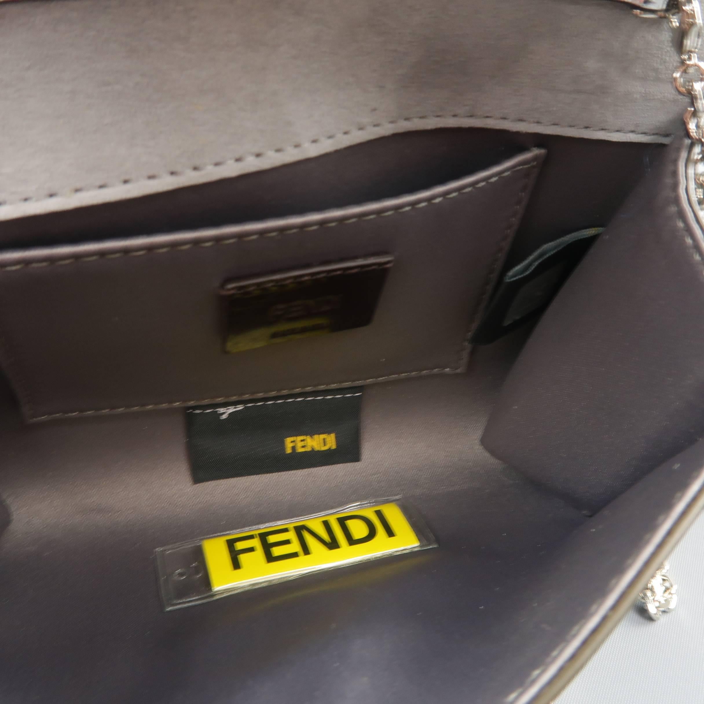 FENDI Two Tone Metallic Silver Leather Evening Mini Rush Clutch Handbag 7