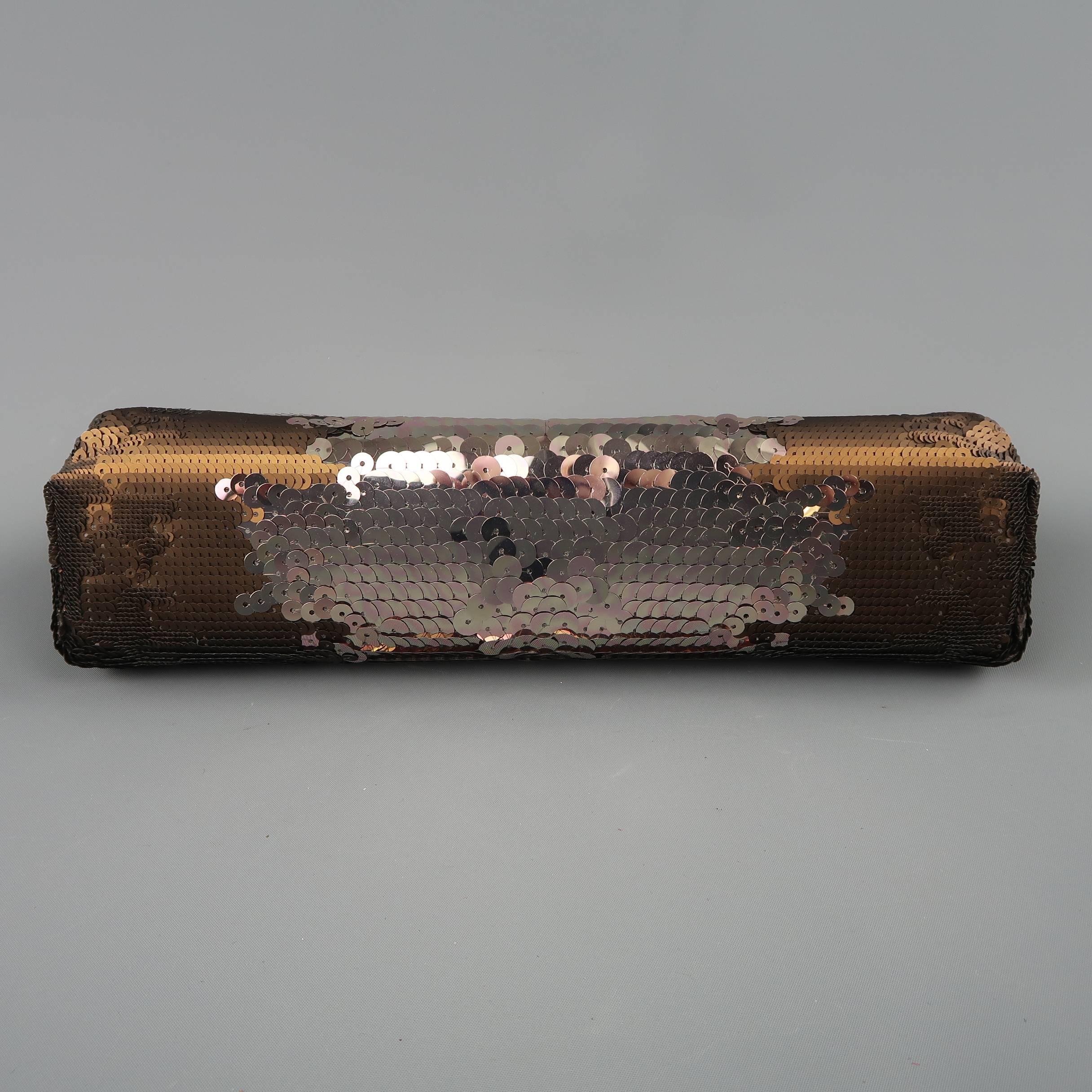 Prada Copper and Silver Sequined Silk Torpedo Clutch 3