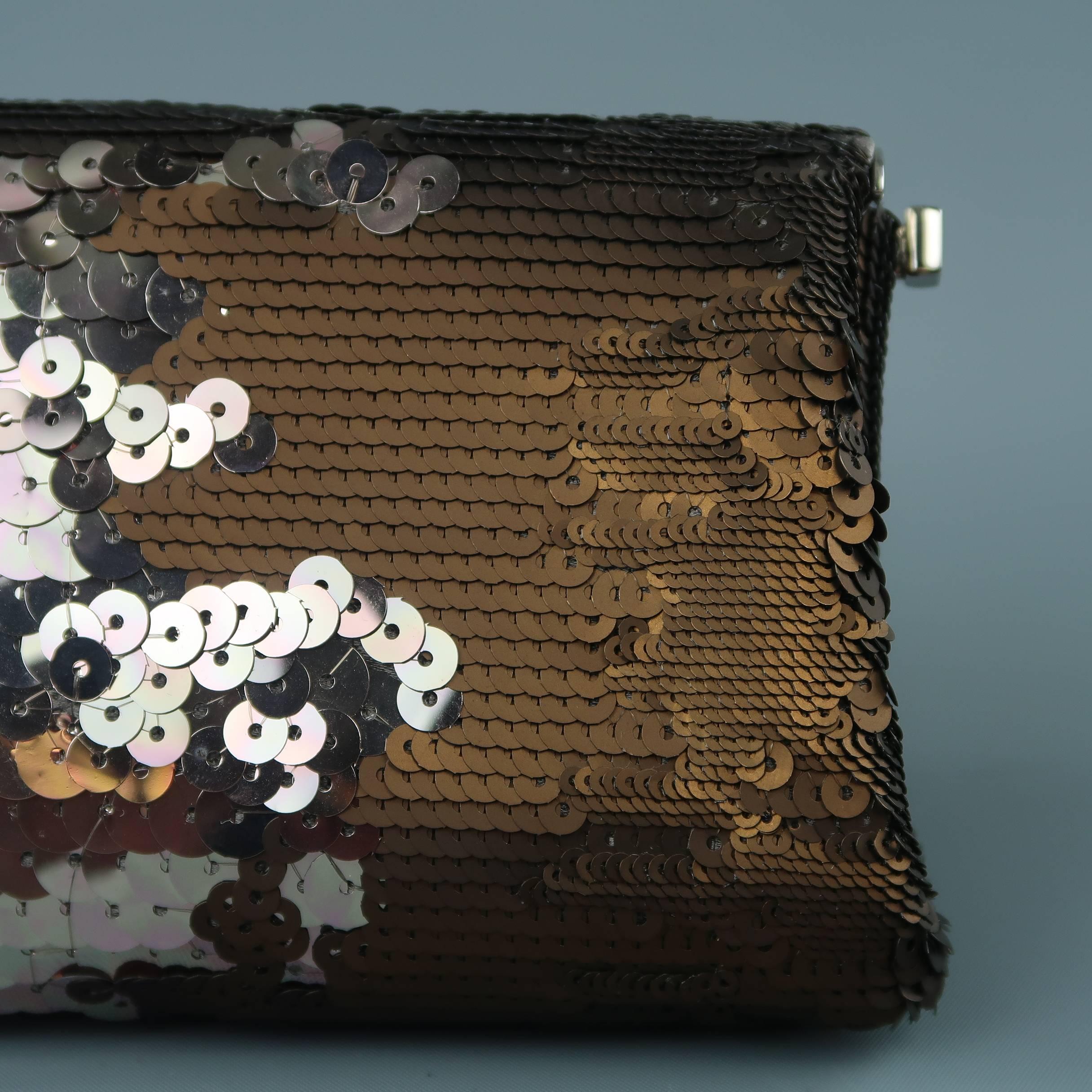 Prada Copper and Silver Sequined Silk Torpedo Clutch In Excellent Condition In San Francisco, CA