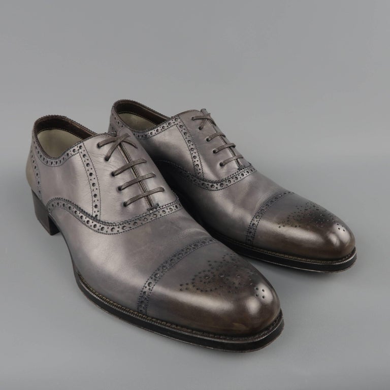 TOM FORD Shoes - Leather, Gray, Black, Dress, Edgar Medallion at 1stDibs