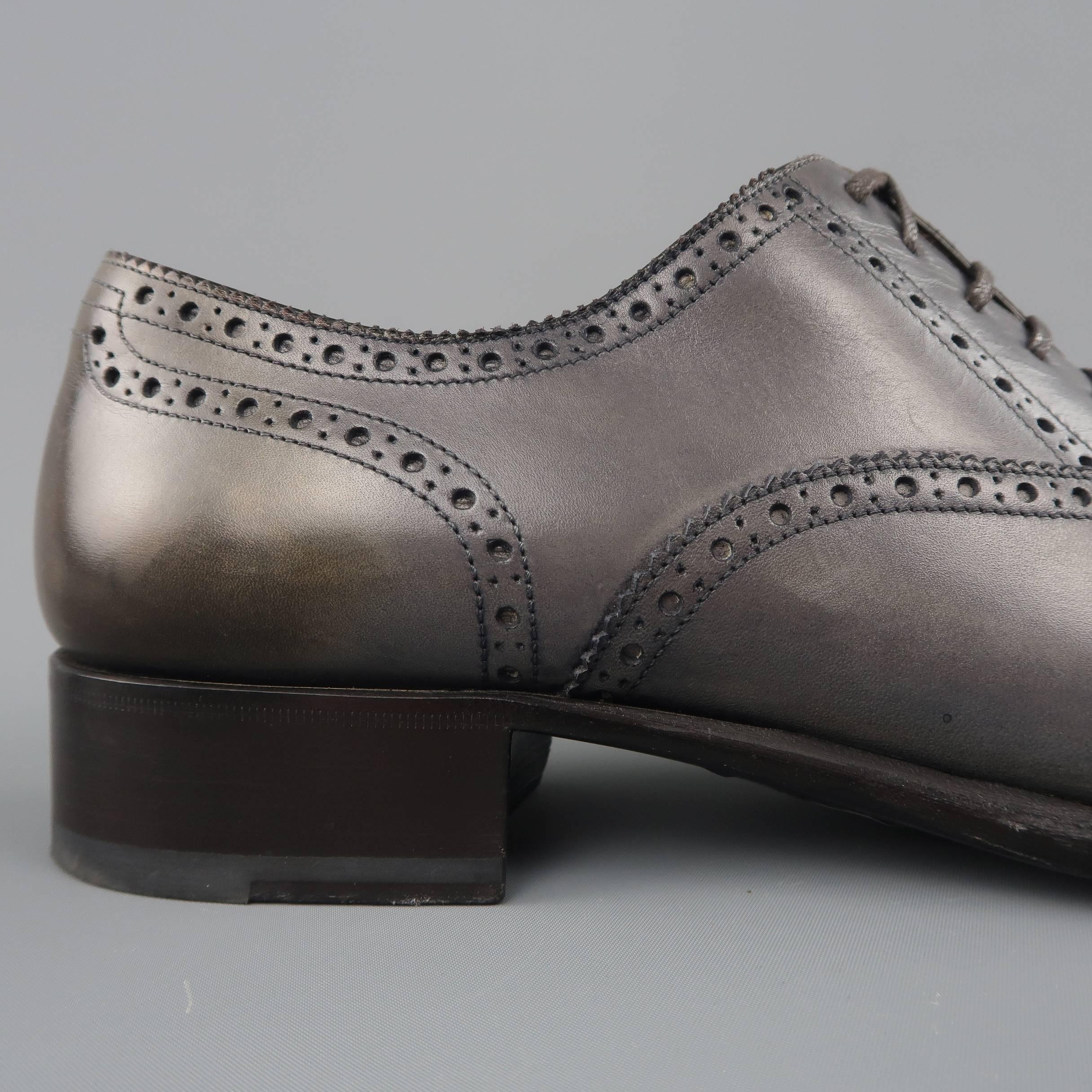 TOM FORD Shoes - Leather, Gray, Black, Dress, Edgar Medallion In Good Condition In San Francisco, CA