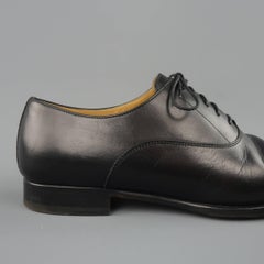 Men's HERMES Size 9 Black Leather Toe Cap Lace Up Napoli Oxford Dress Shoes