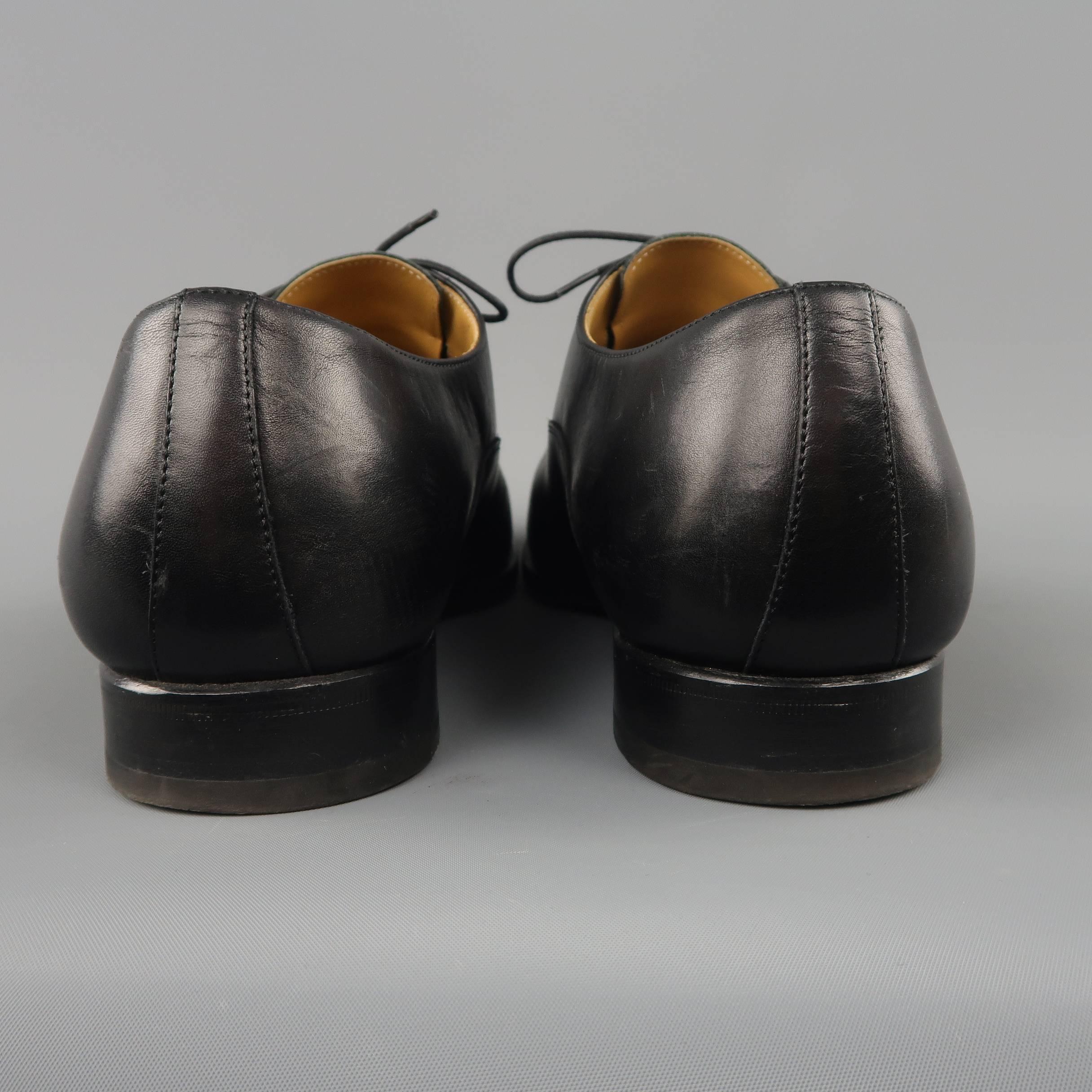 Men's HERMES Size 9 Black Leather Toe Cap Lace Up Napoli Oxford Dress Shoes In Good Condition In San Francisco, CA