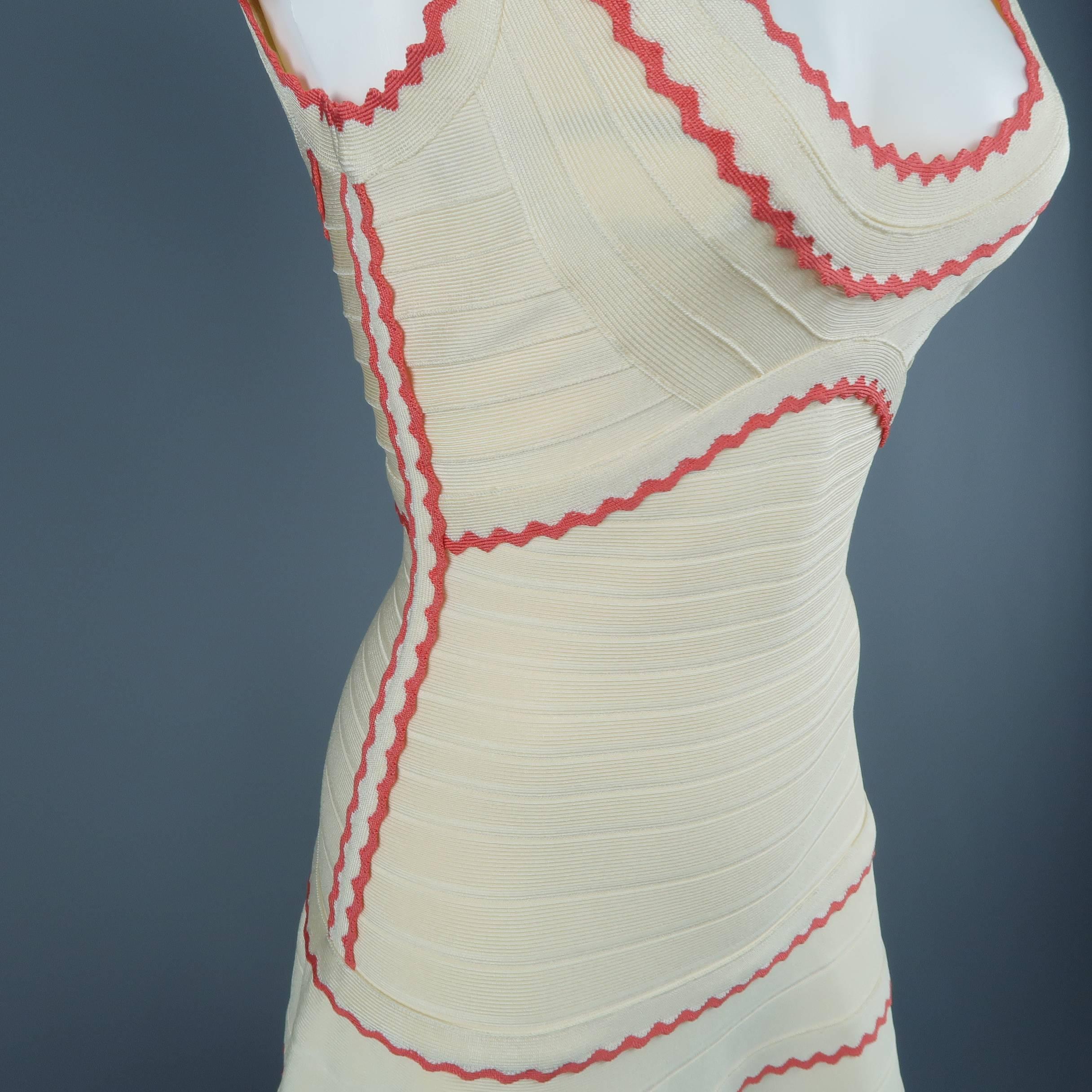 Herve Leger Beige and Coral Scalloped Bandage Hanah Dress 2