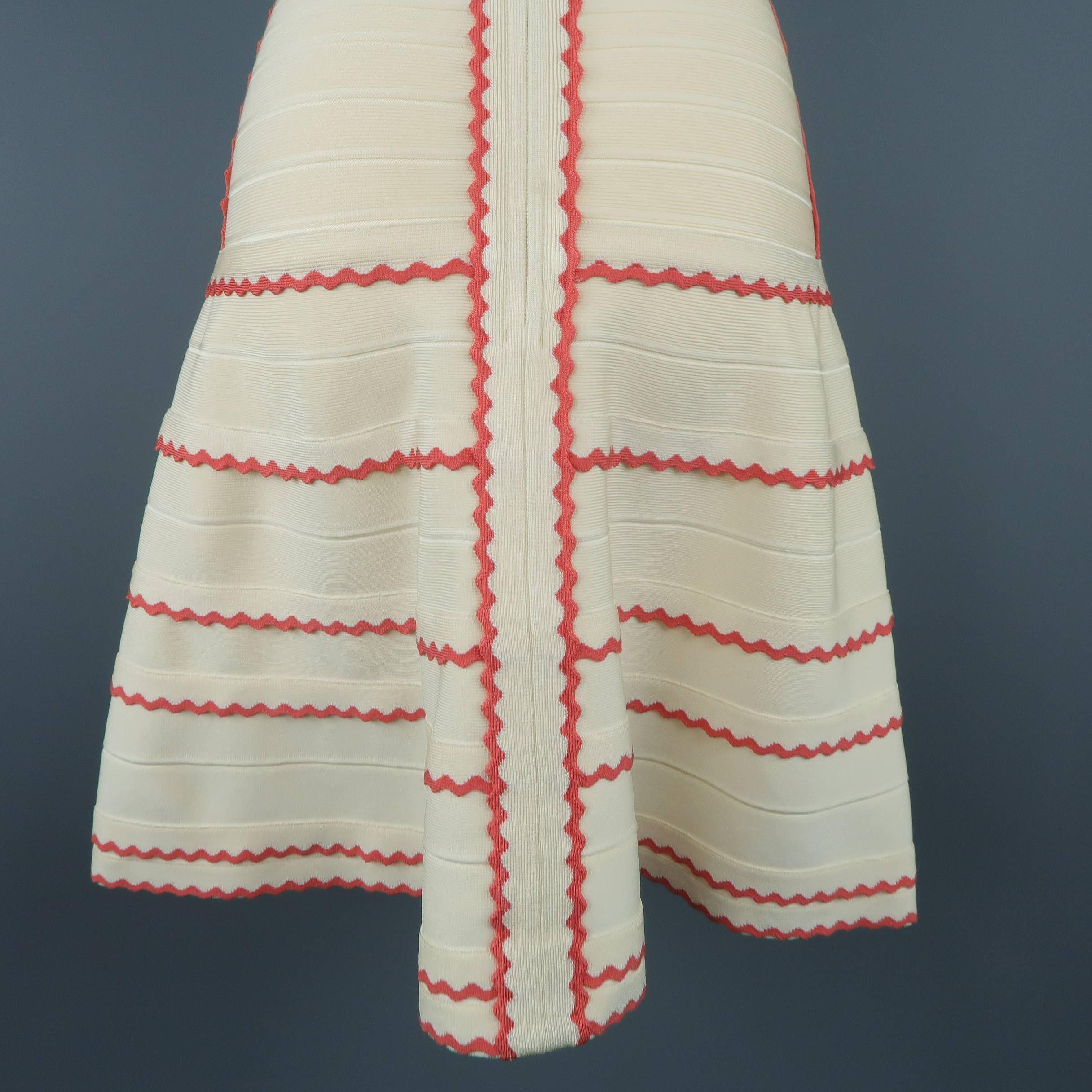 Herve Leger Beige and Coral Scalloped Bandage Hanah Dress 5