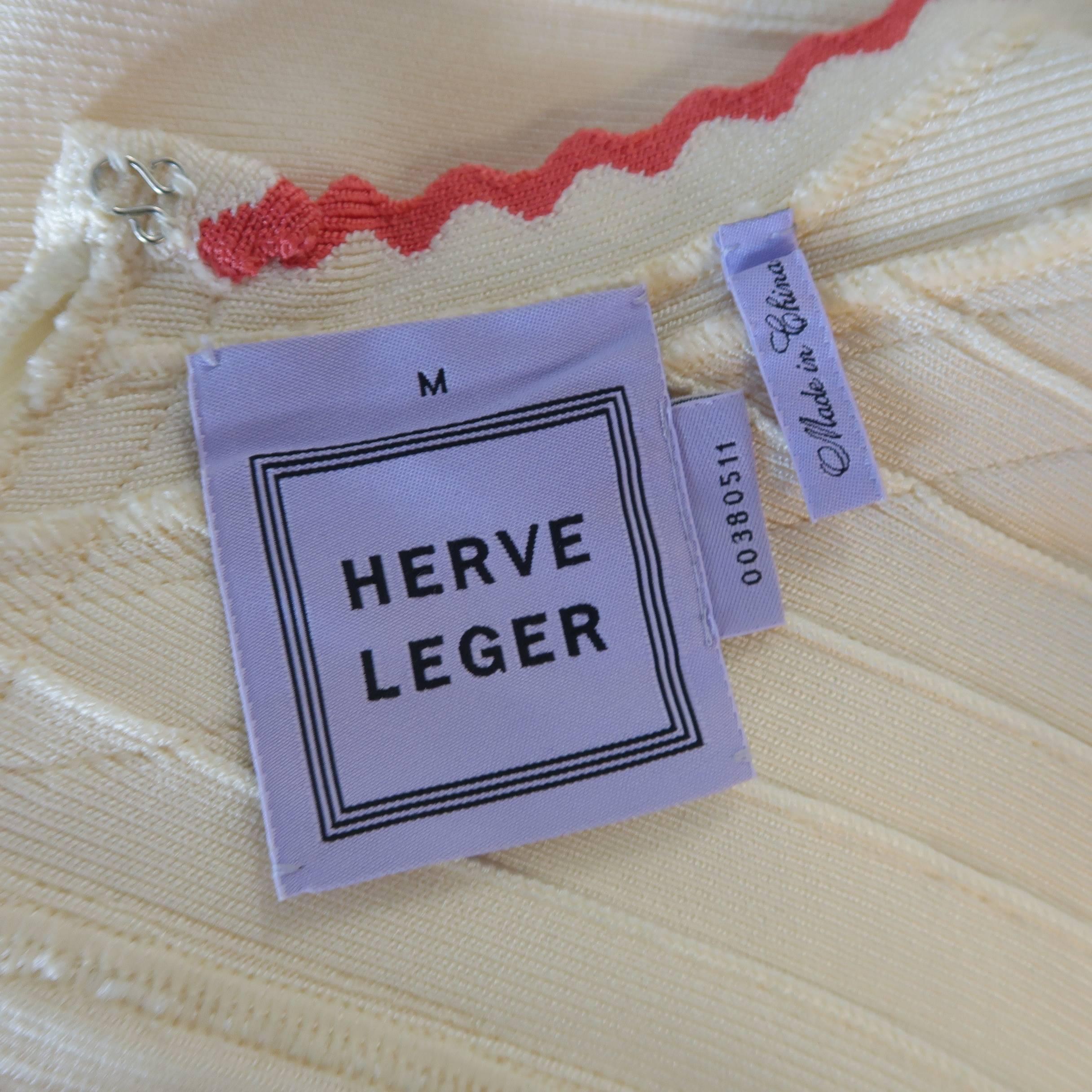 Herve Leger Beige and Coral Scalloped Bandage Hanah Dress 6