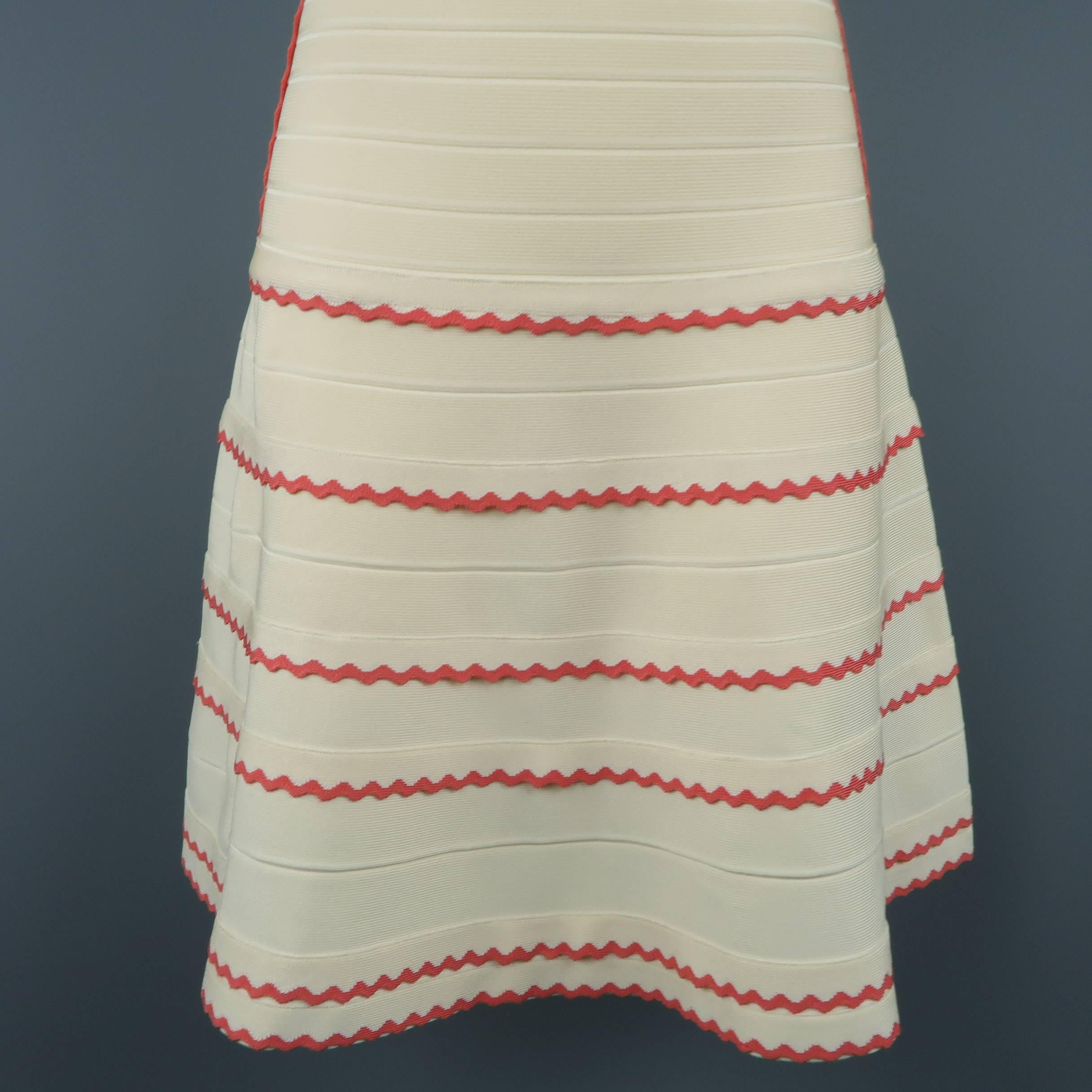 Women's Herve Leger Beige and Coral Scalloped Bandage Hanah Dress