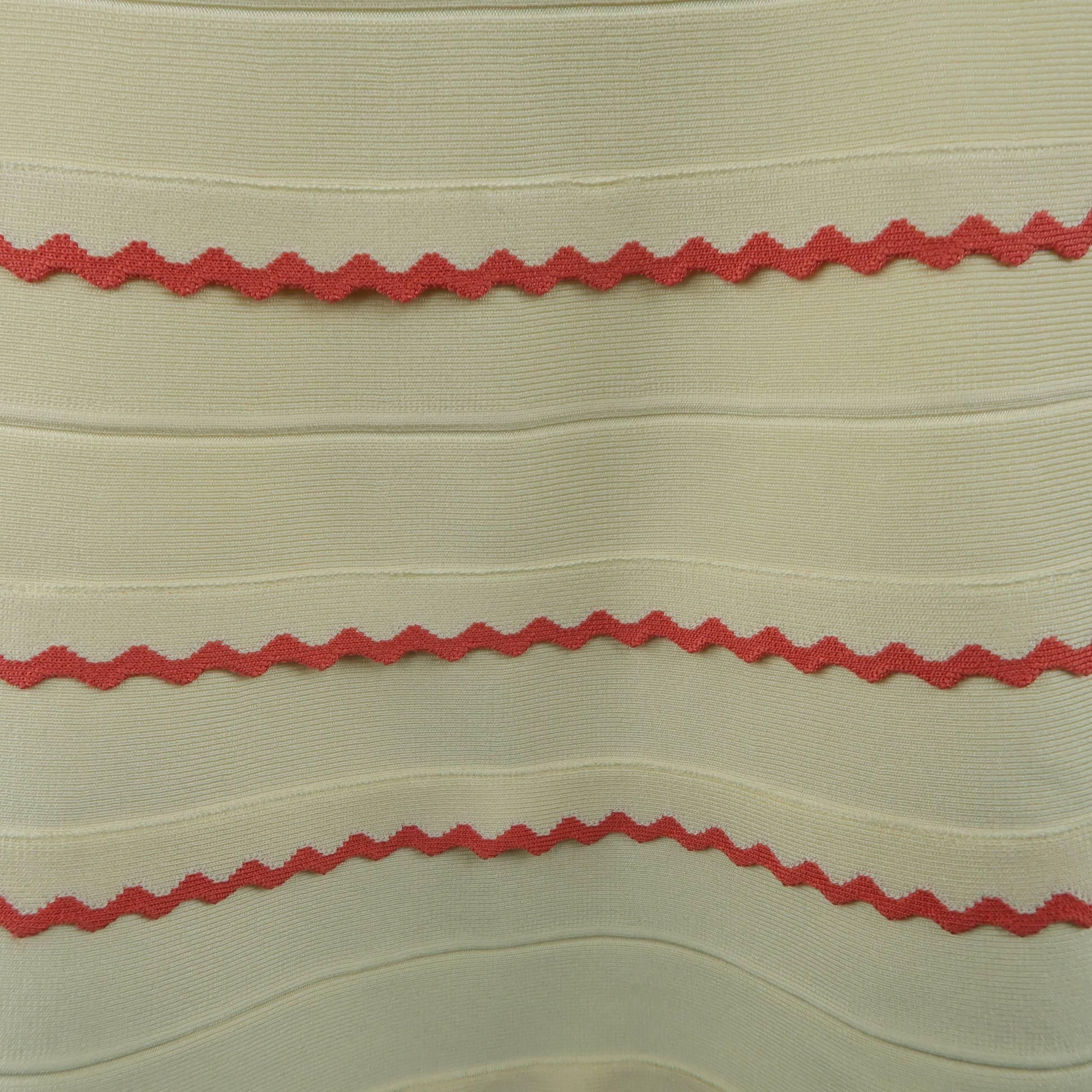 Herve Leger Beige and Coral Scalloped Bandage Hanah Dress 1