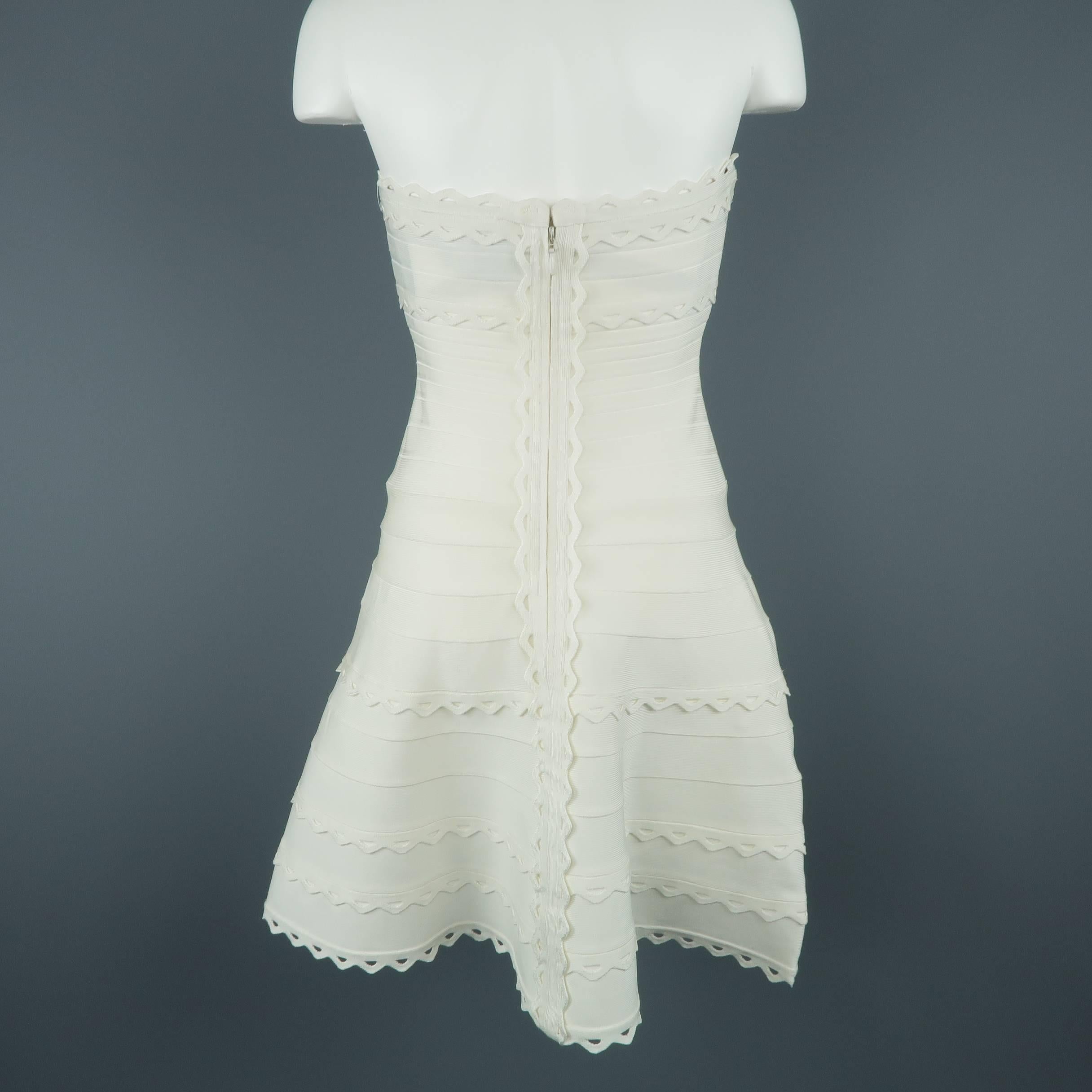 Women's Herve Leger White Scalloped Bandage Phoebe Strapless Dress