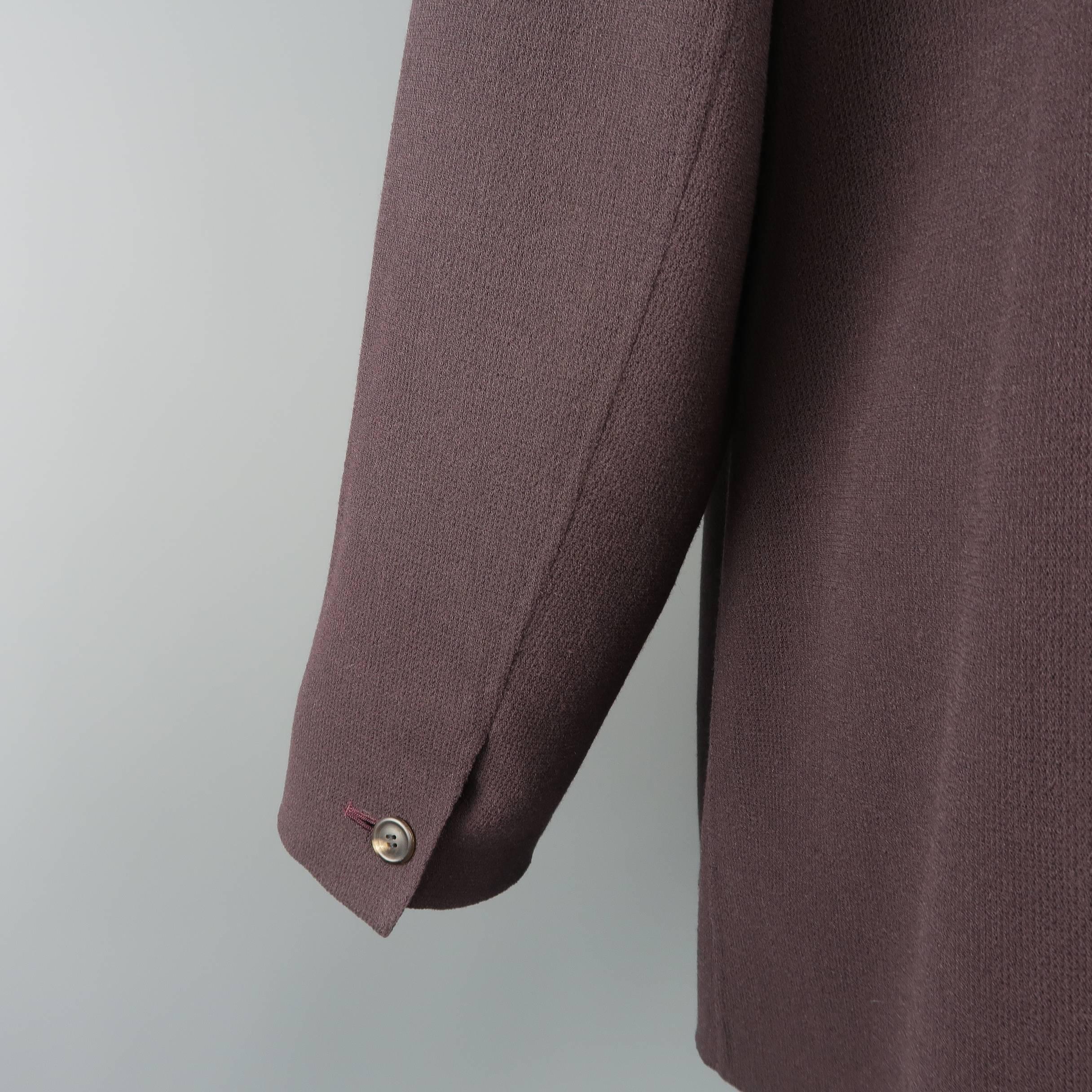 Black Issey Miyake Plum Wool Double Breasted Band Collar Oversized Coat