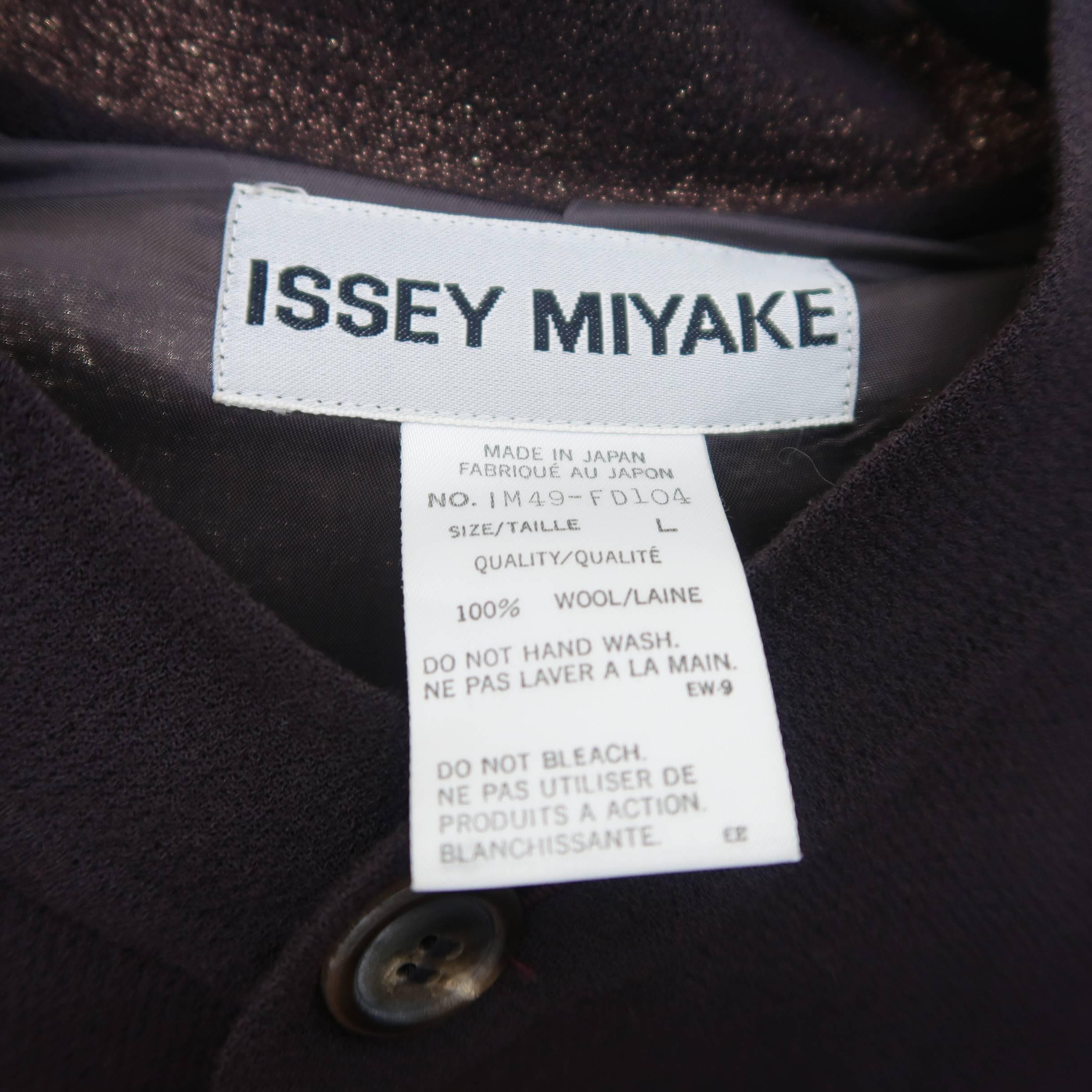 Women's Issey Miyake Plum Wool Double Breasted Band Collar Oversized Coat