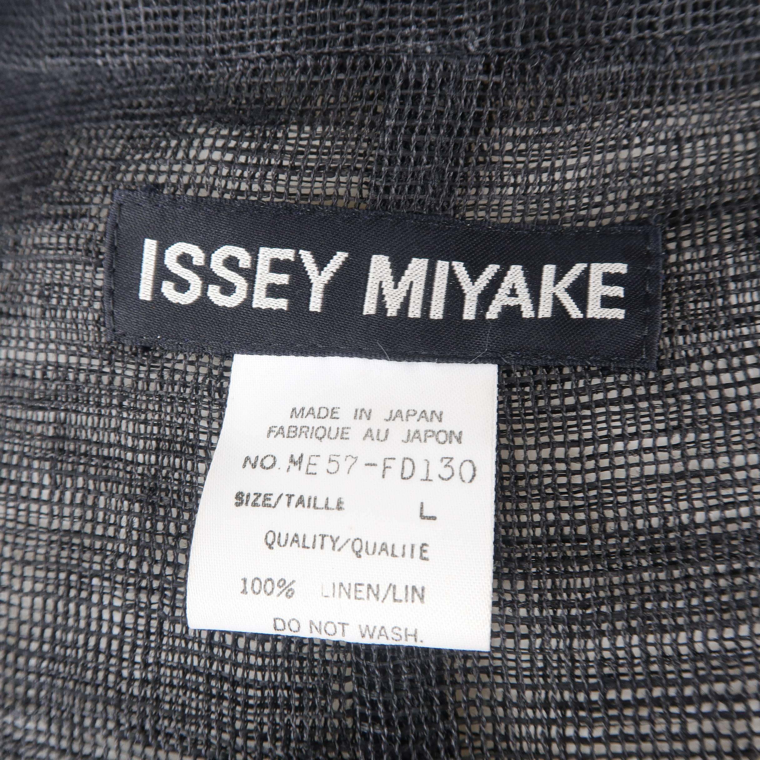 Issey Miyake Black Woven Linen Band Collar Double Breasted Jacket 3